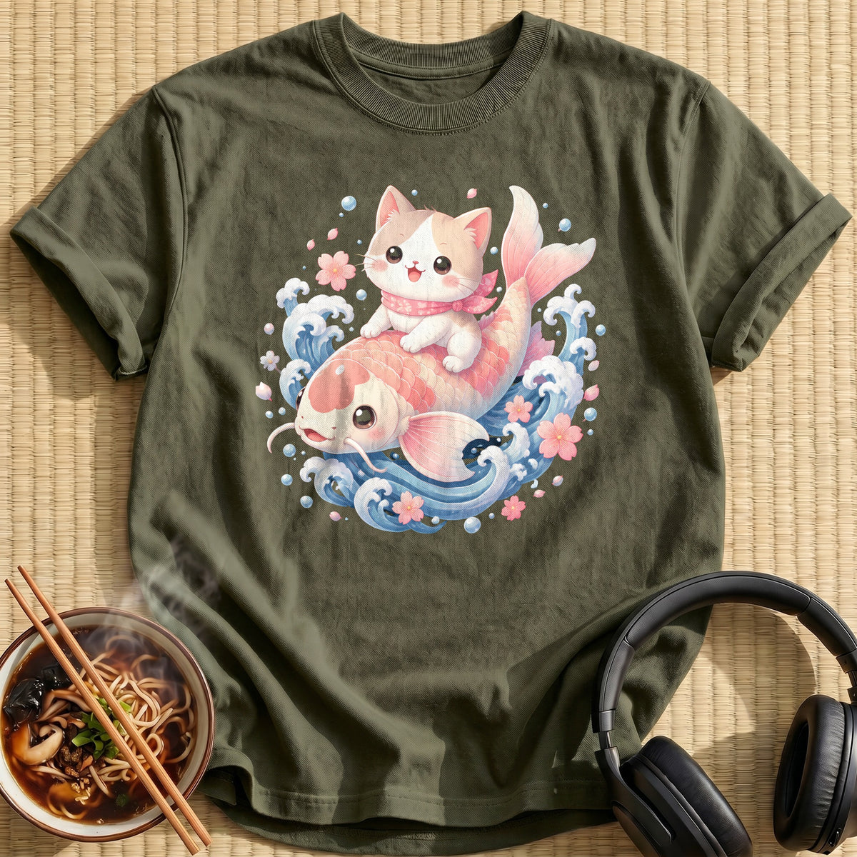 Kawaii Cat Koi 35 - Military Green