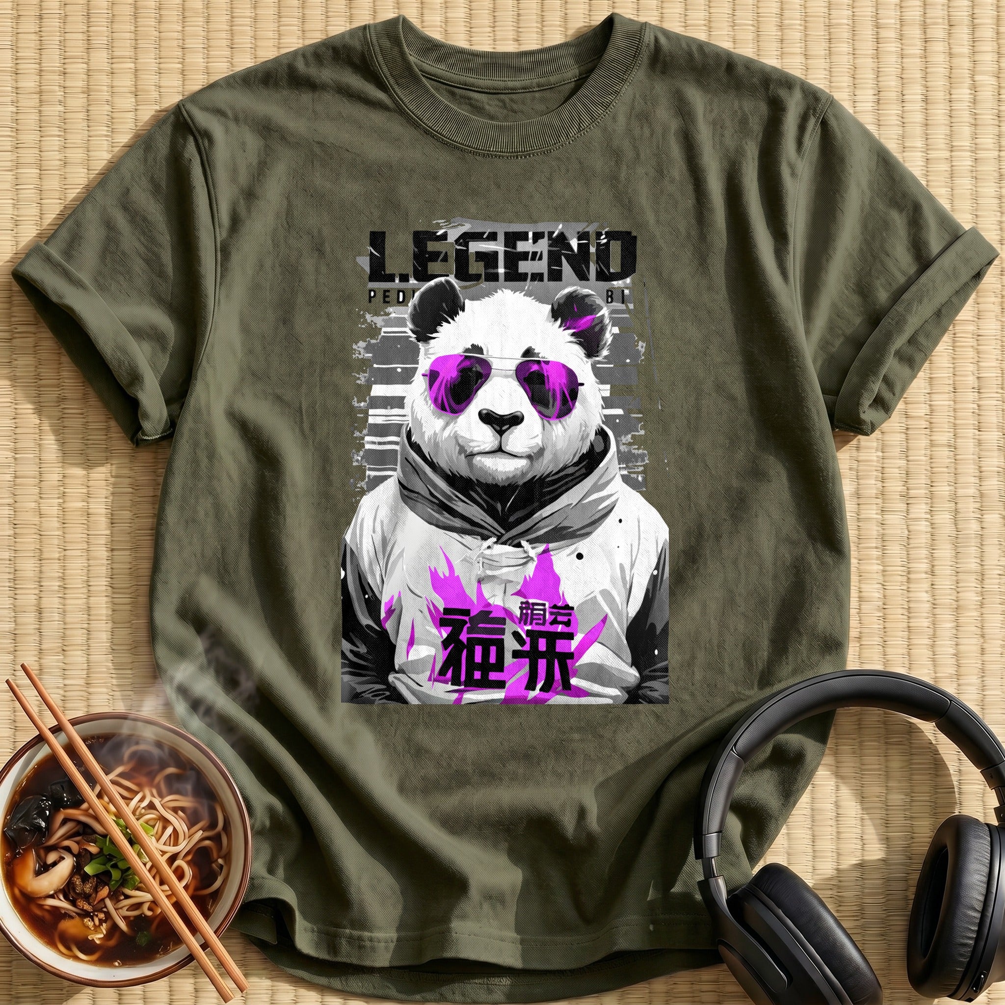 Legend Panda Wearing Purple Sunglasses - Military Green