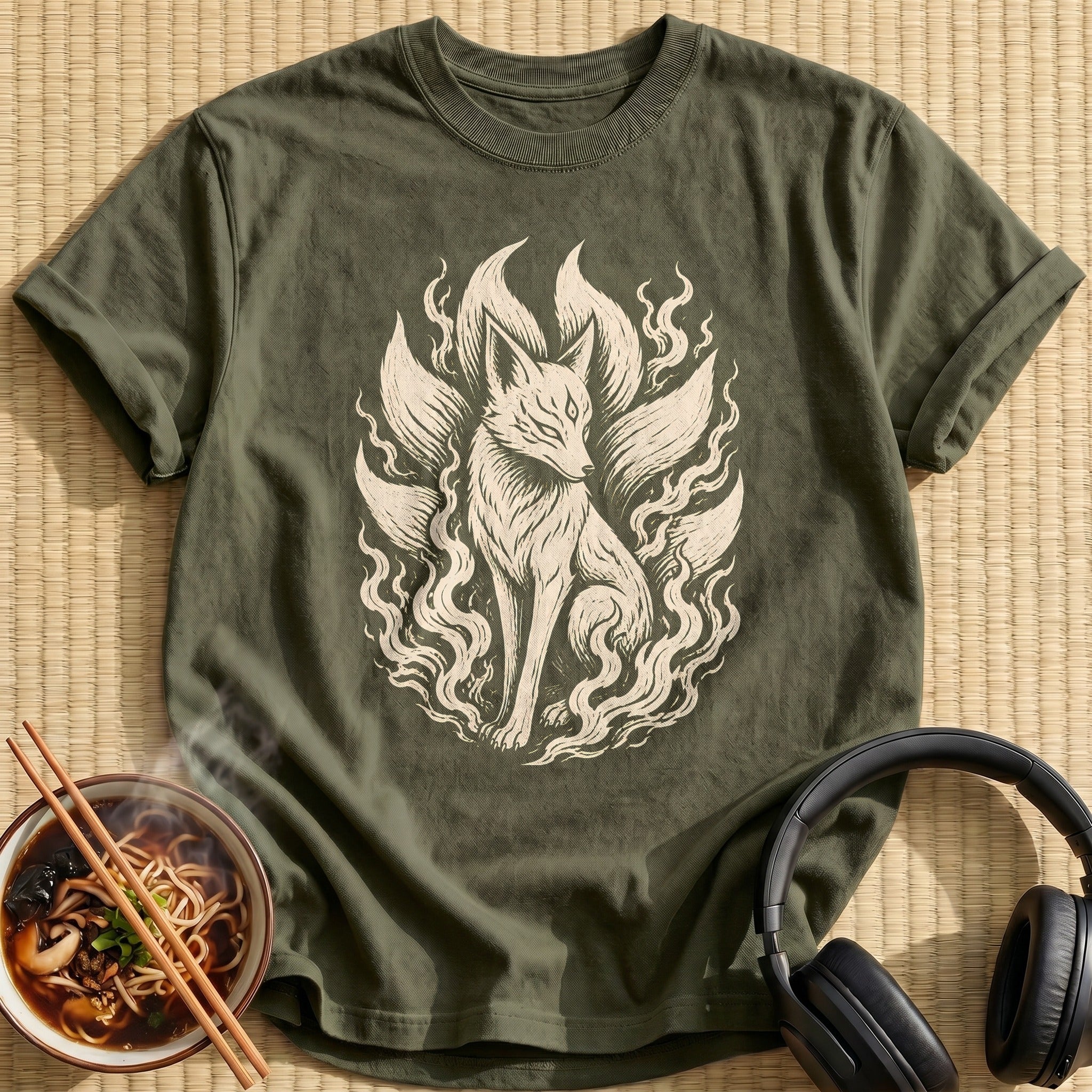 Linocut Kitsune 72 - Military Green