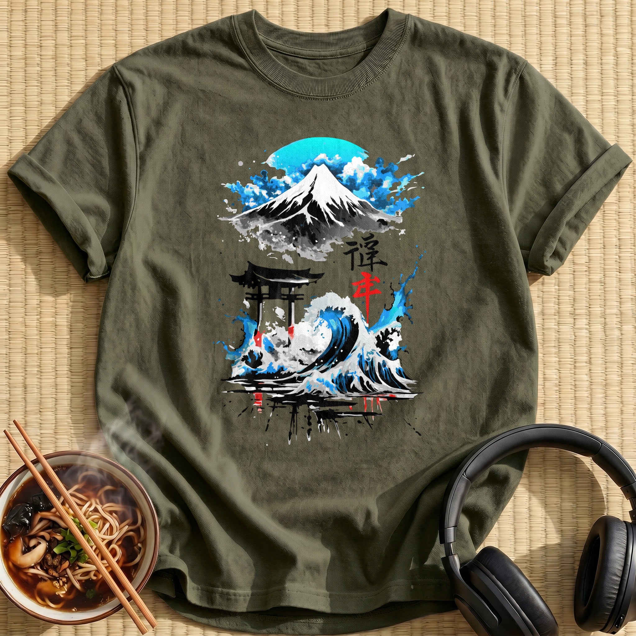 Mount Fuji Torii Wave Ink - Military Green