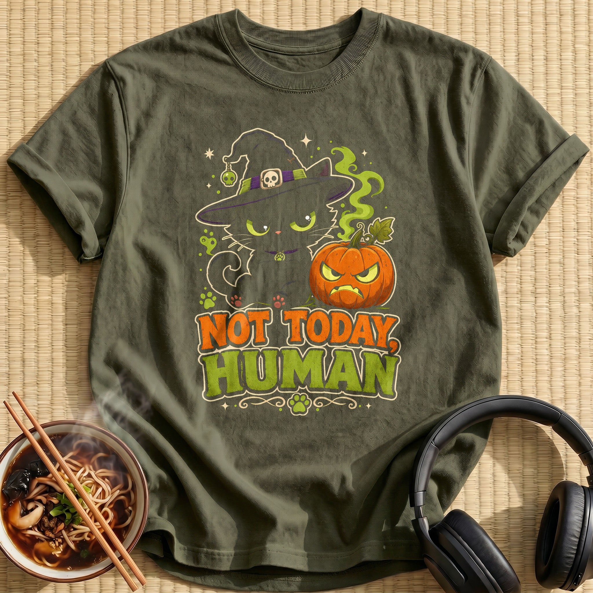 Not Today Human Cat Witch - Military Green