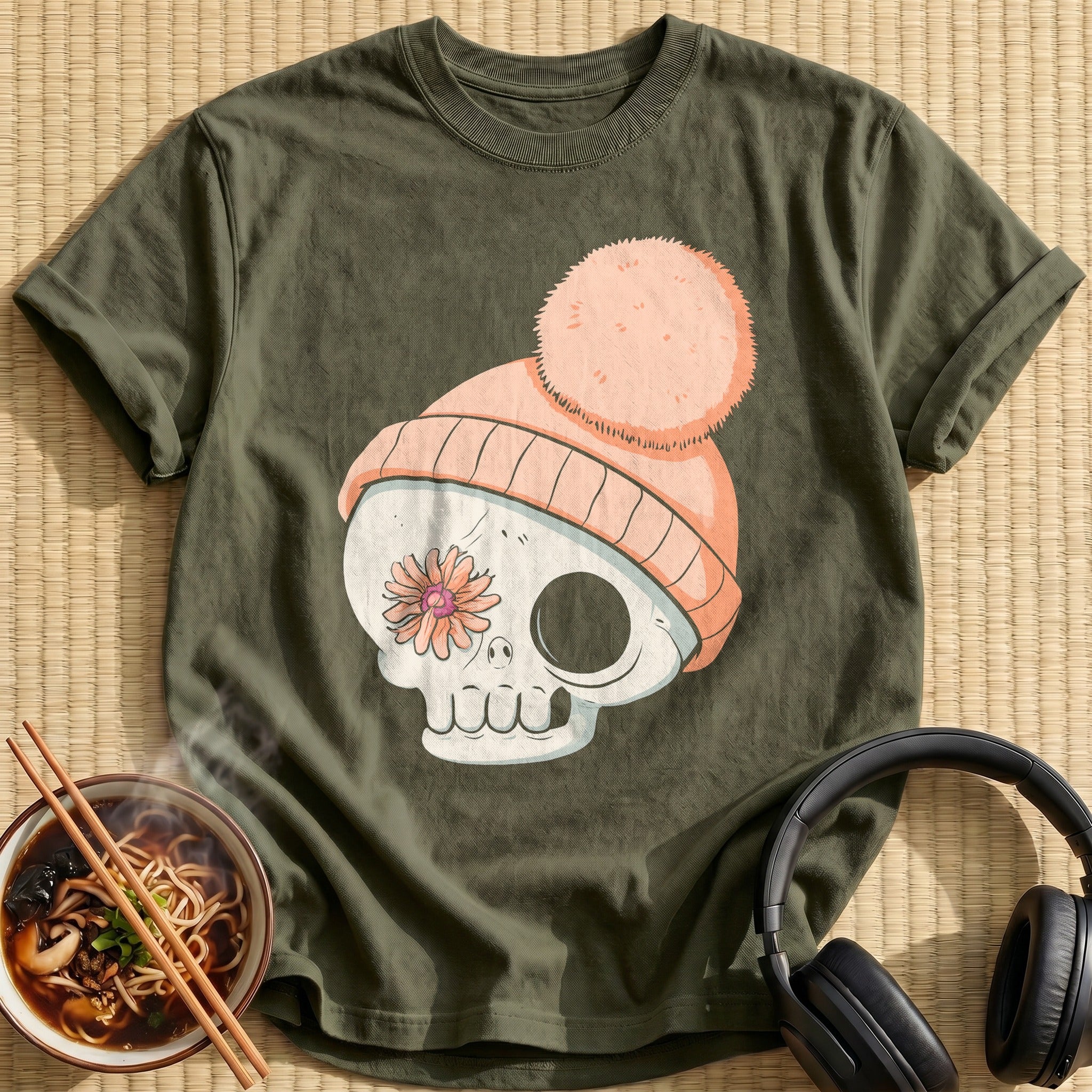 Peach Beanie Flower Skull