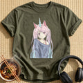 Pink Unicorn Horn Anime Girl - Military Green