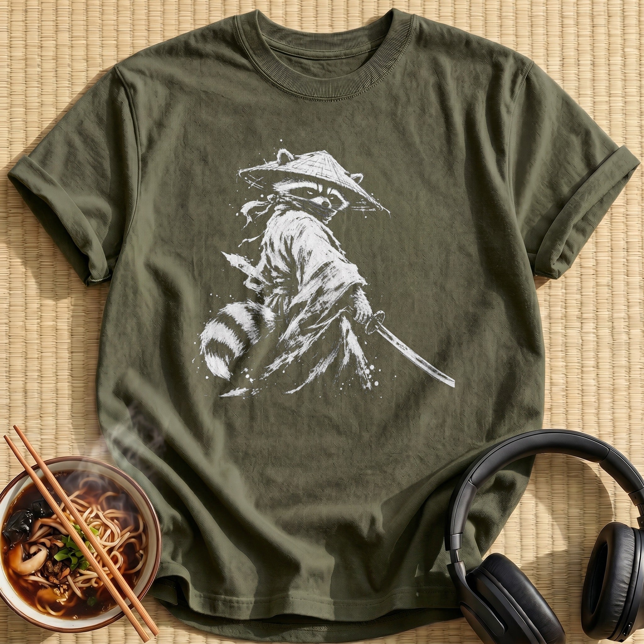 Raccoon Ronin Straw Hat Monochrome