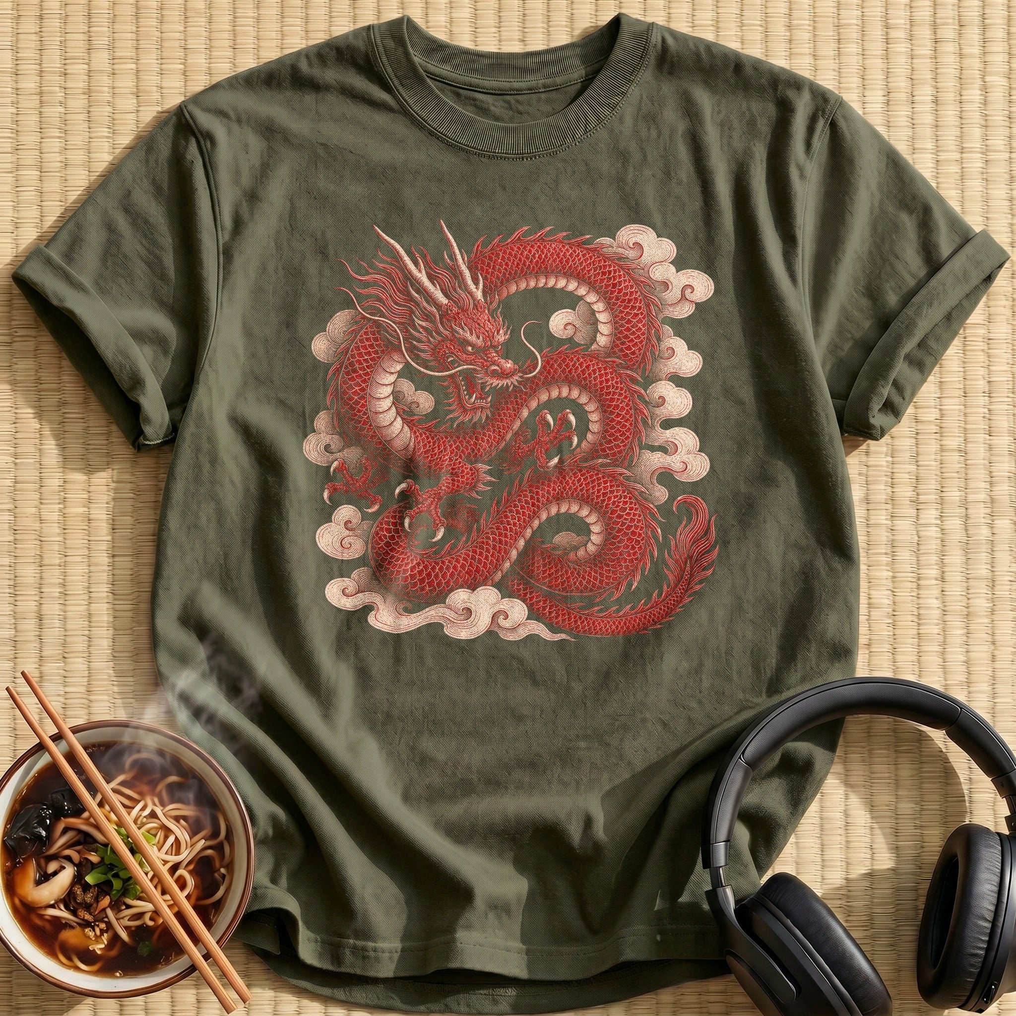 Red Chinese Dragon Cloud Swirls