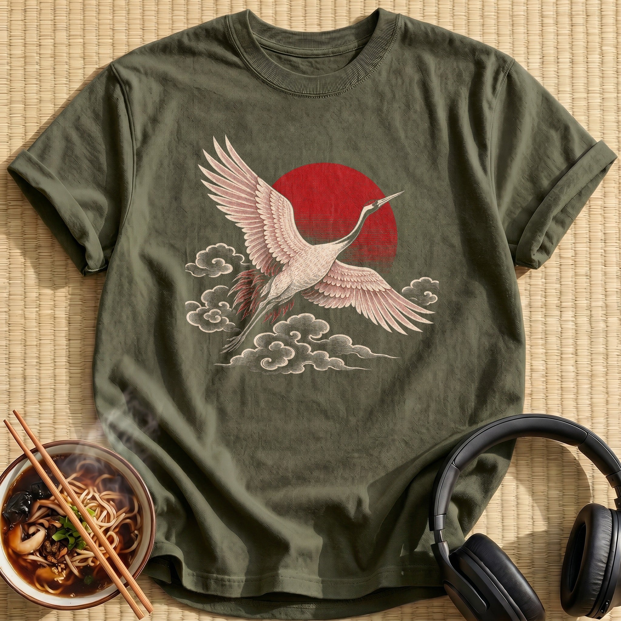 Red Crowned Crane Rising Sun