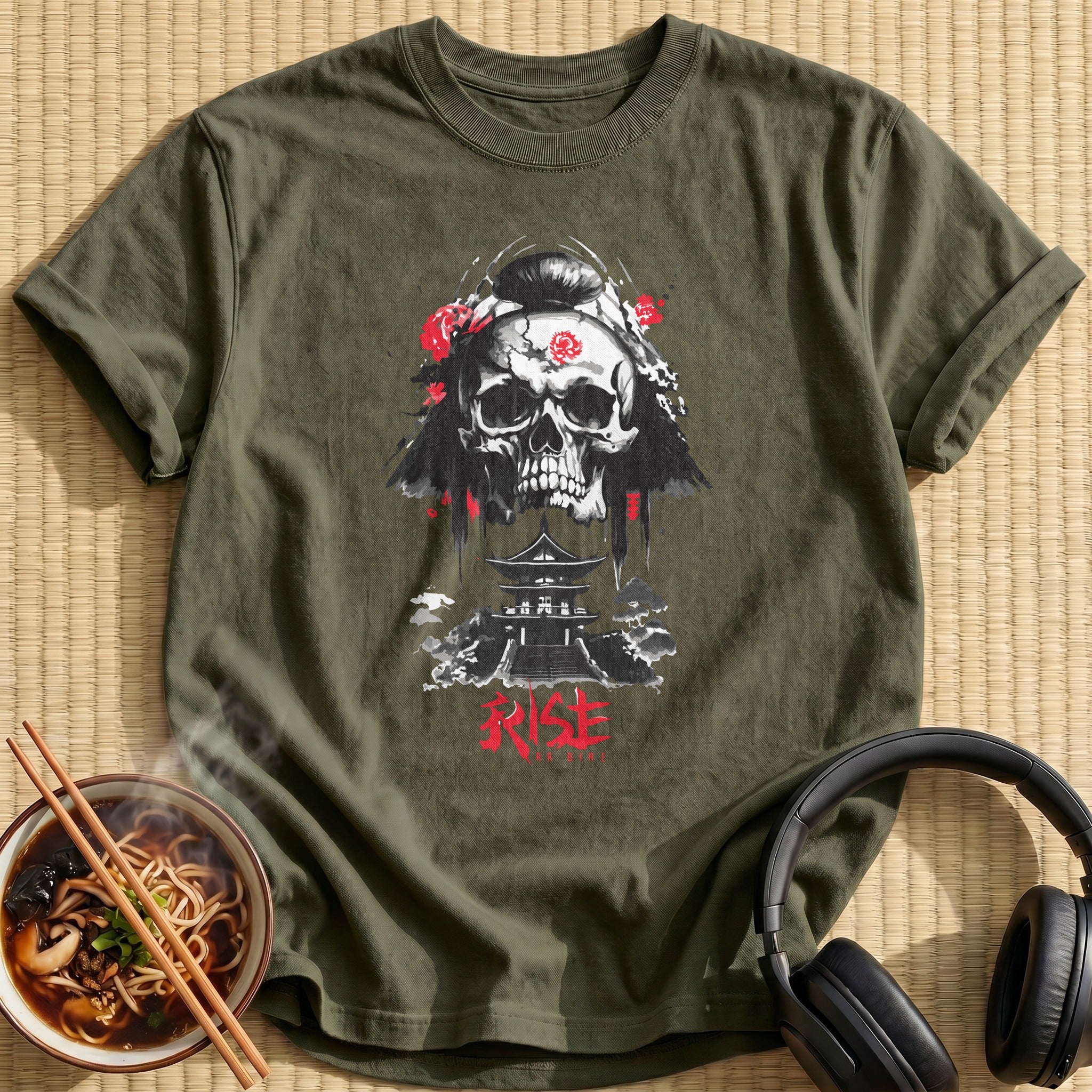 Rise Samurai Skull Temple Ink - Military Green