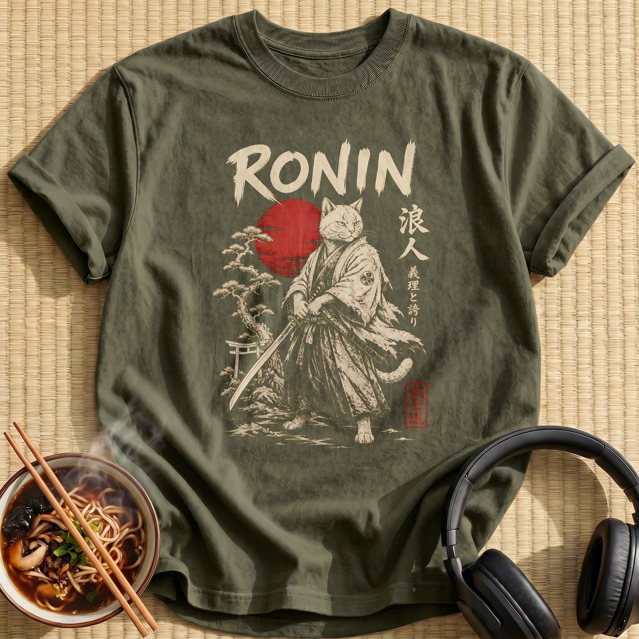 Ronin Cat Ukiyoe 77 - Military Green