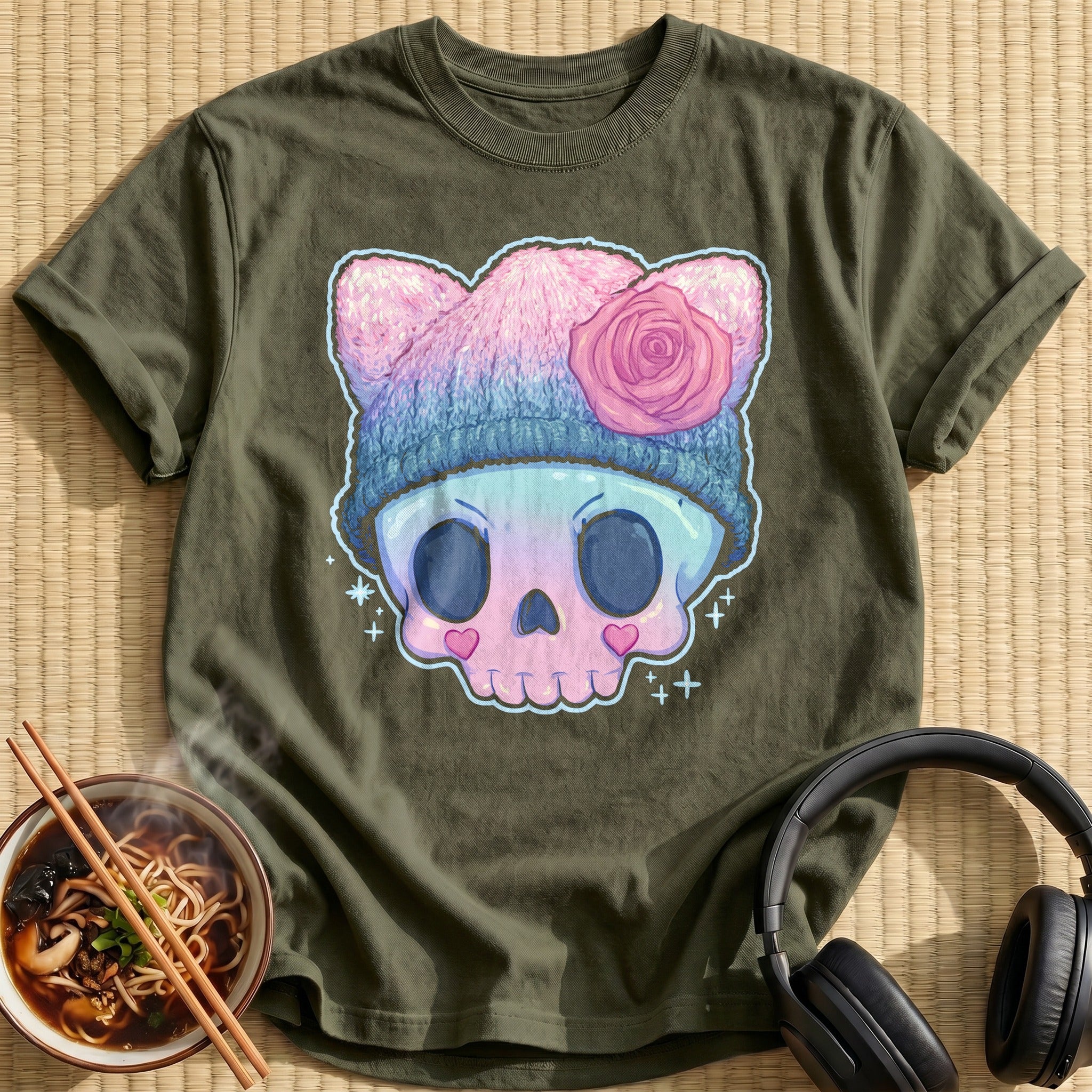 Rose Cat Beanie Skull
