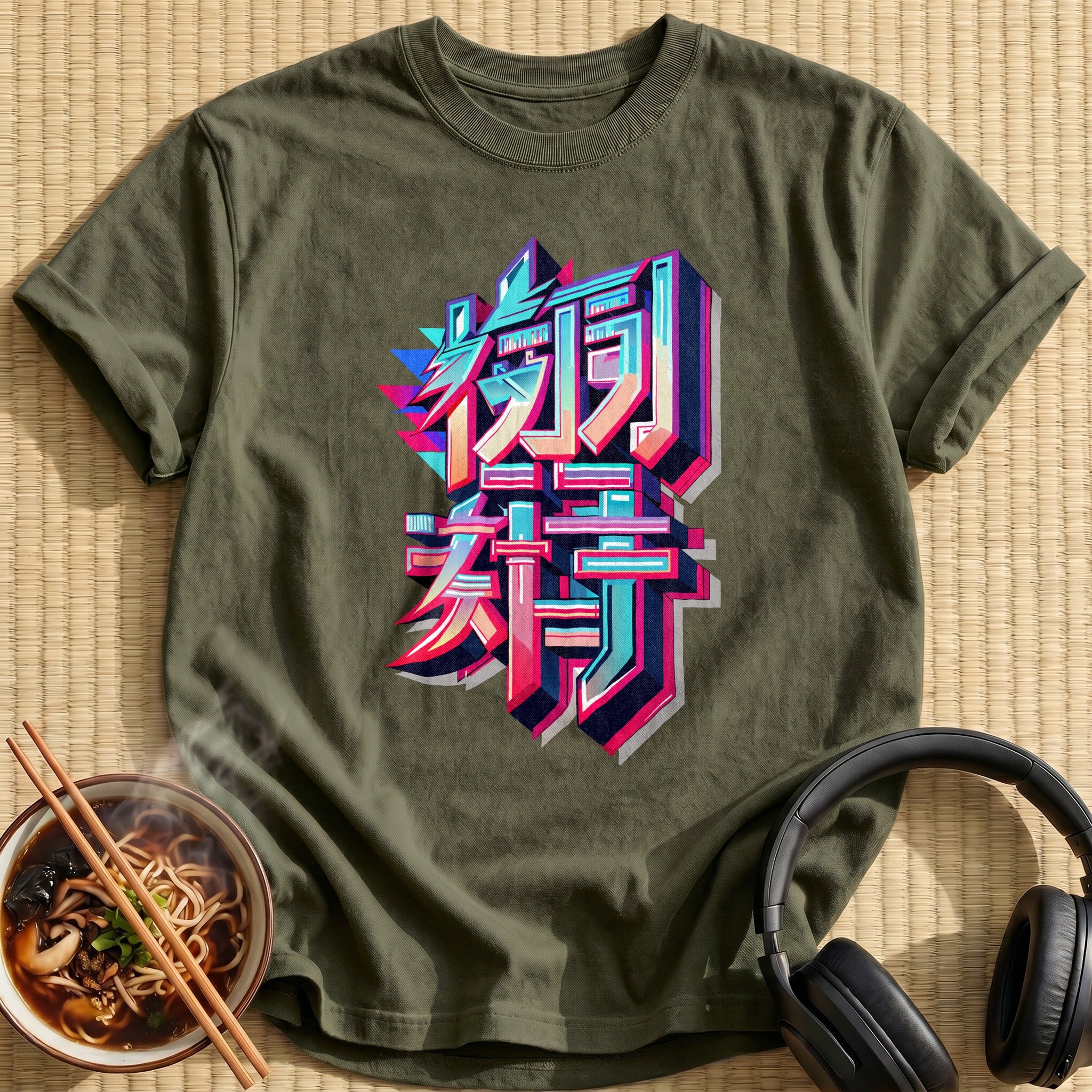 Sharp Neon Chrome Japanese Lettering - Military Green