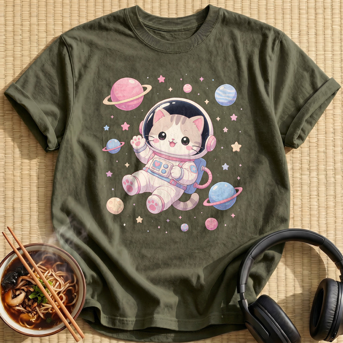 Space Cat Kawaii 24 - Military Green