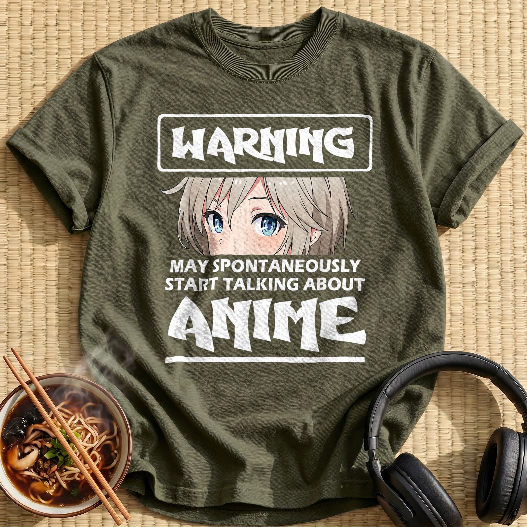 Spontaneously Talking About Anime Warning - Military Green