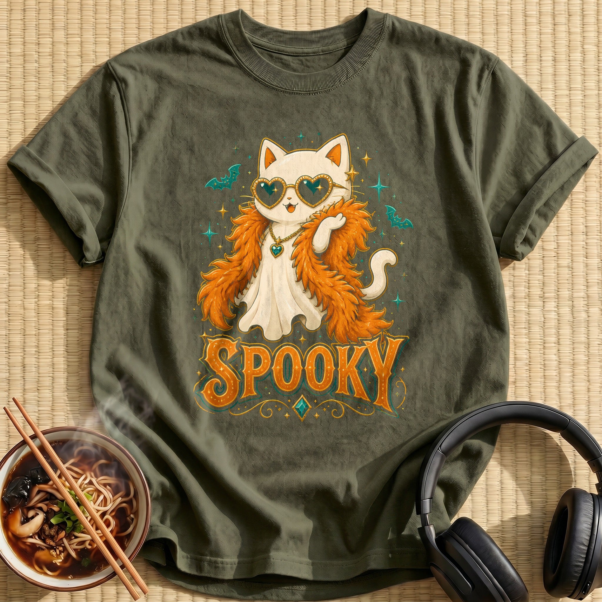 Spooky Glam Cat - Military Green