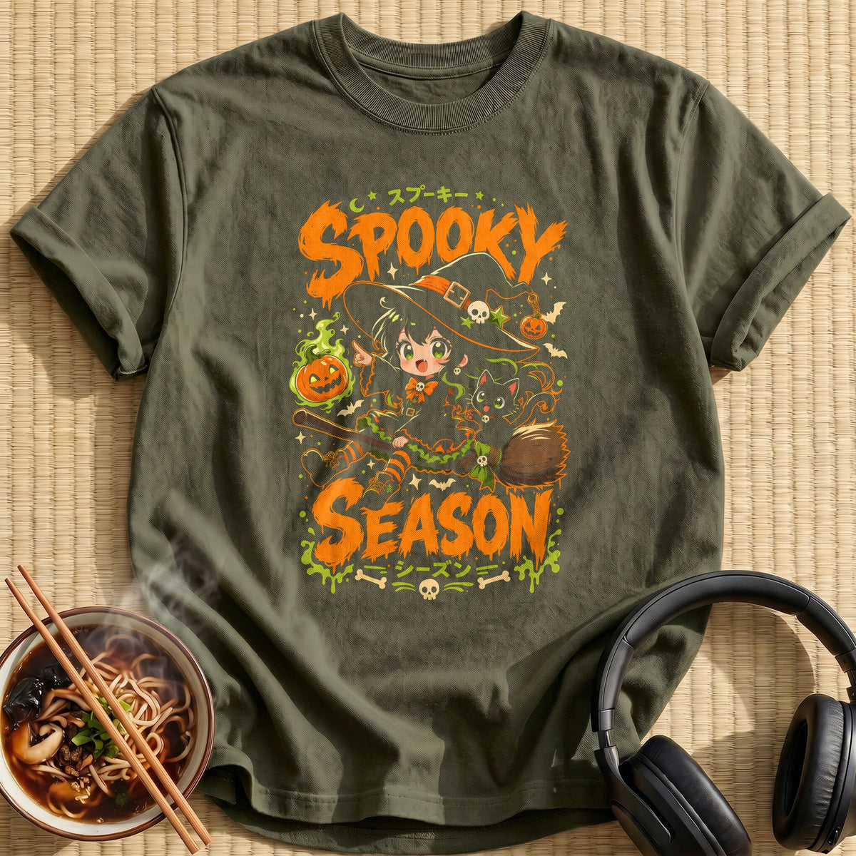 Spooky Season Anime Witch - Military Green