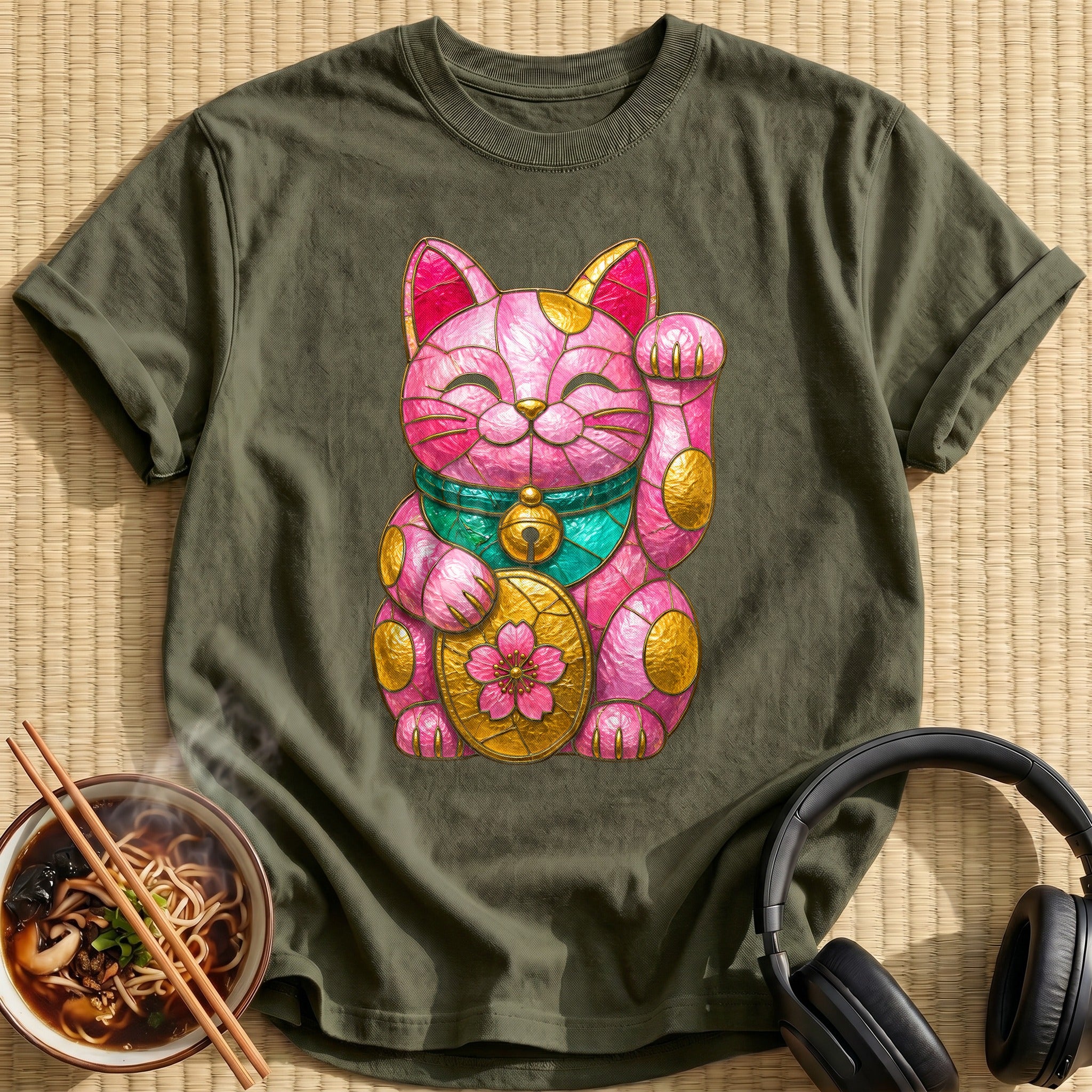 Stained Glass Maneki 69 - Military Green