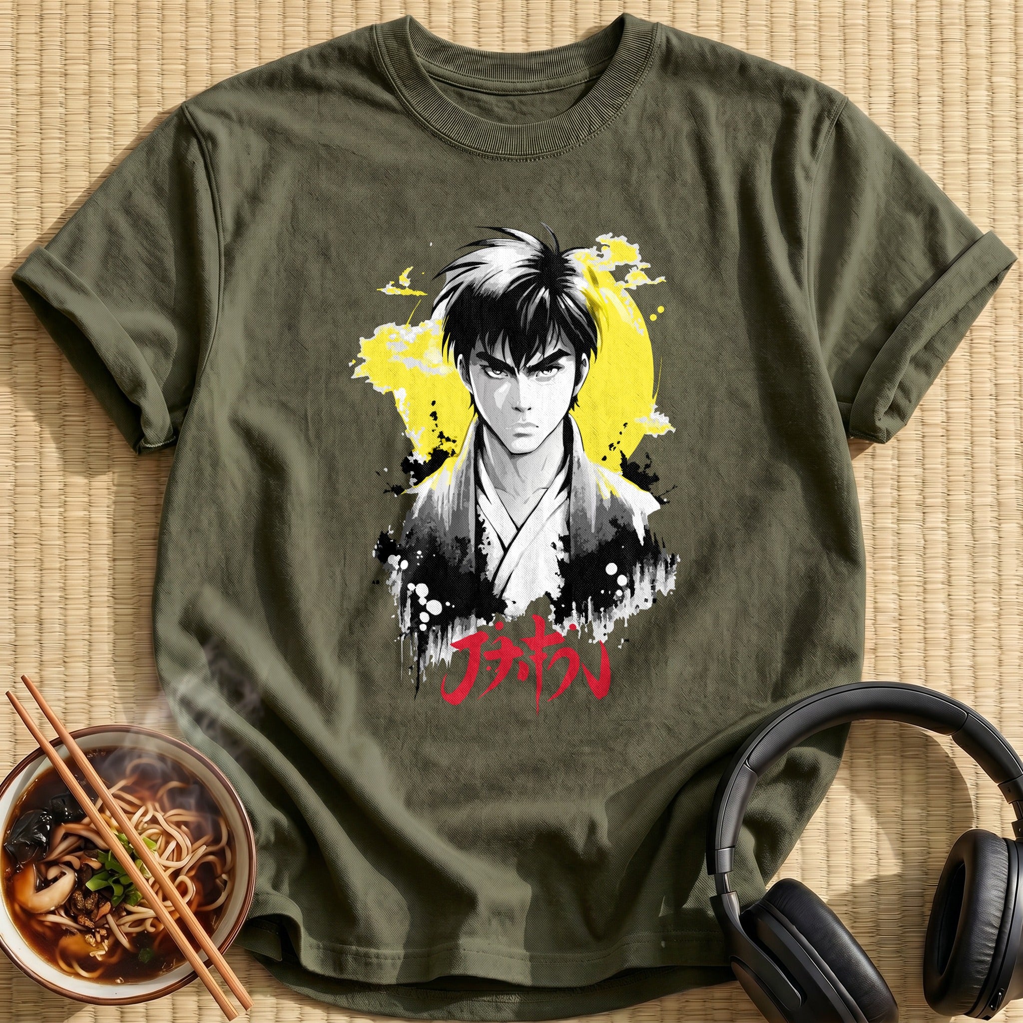 Stern Samurai Man Yellow Sun - Military Green