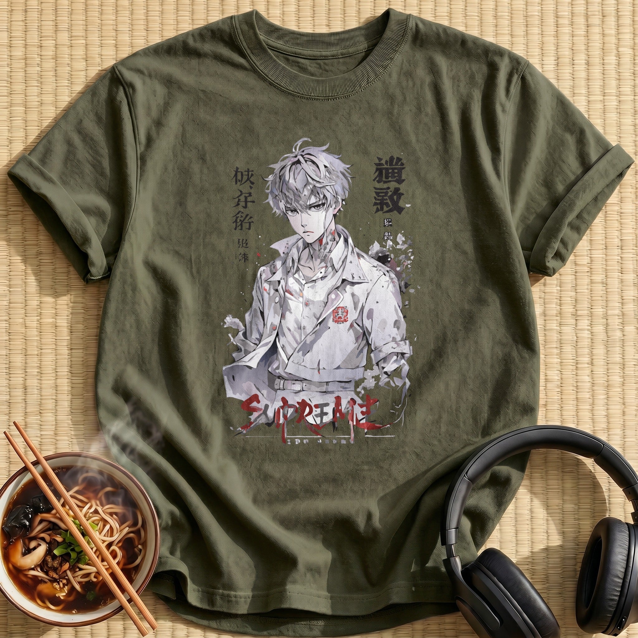 Supreme White Haired Anime Boy - Military Green