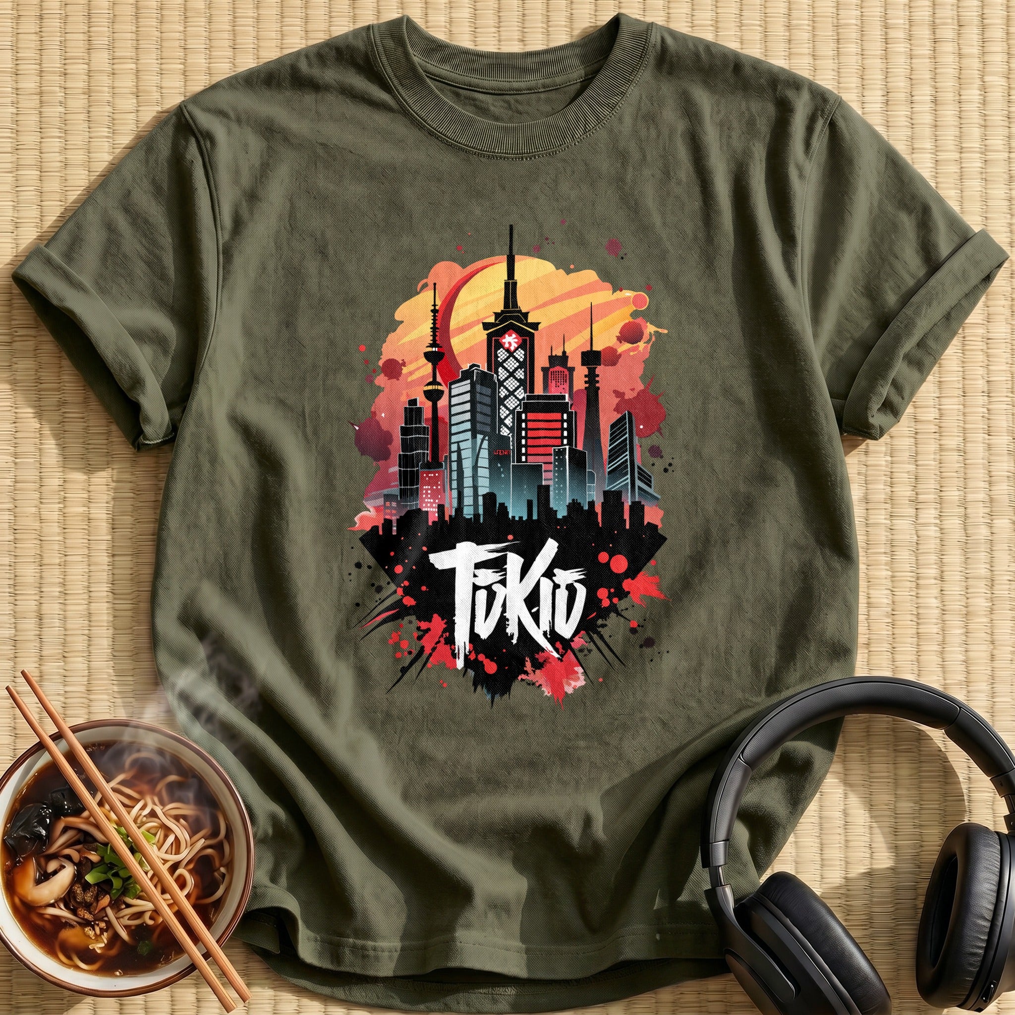 Tokio Sunset City Skyline Skyscrapers - Military Green