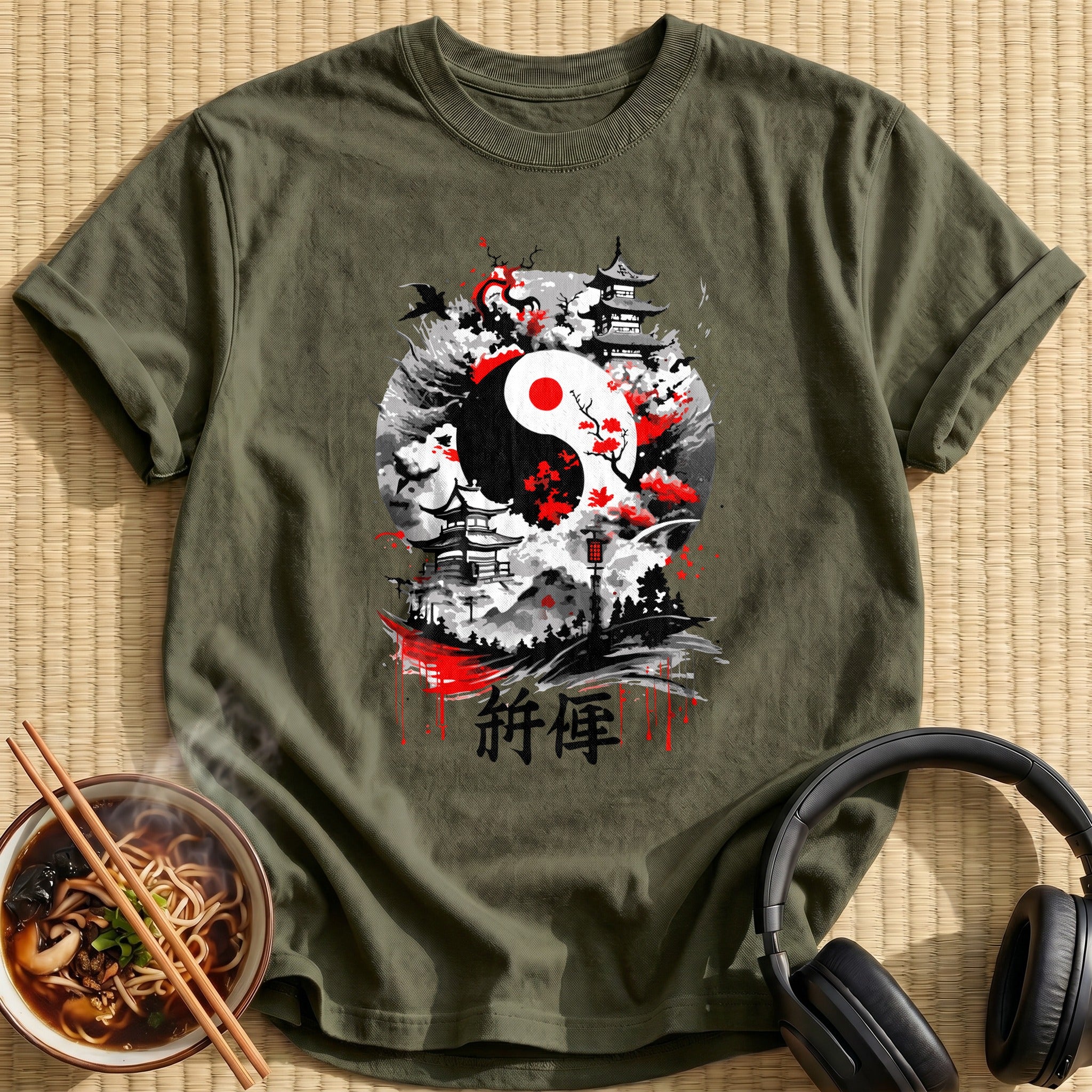 Yin Yang Pagoda Cherry Blossom - Military Green