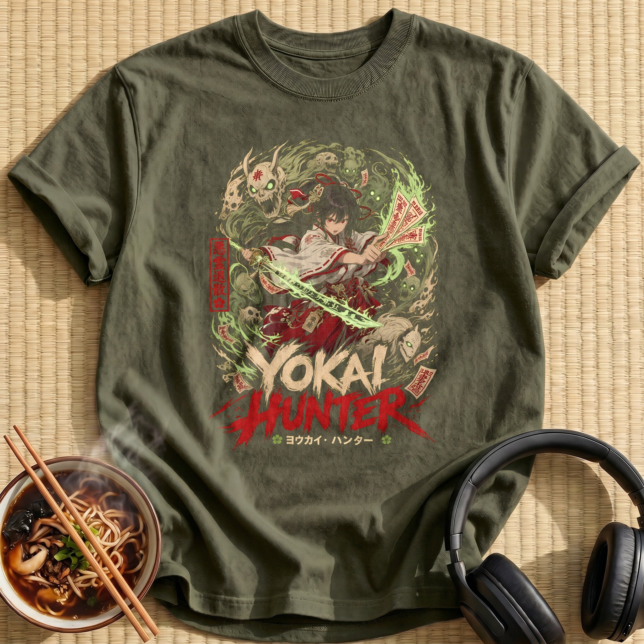 Yokai Hunter Anime Miko - Military Green