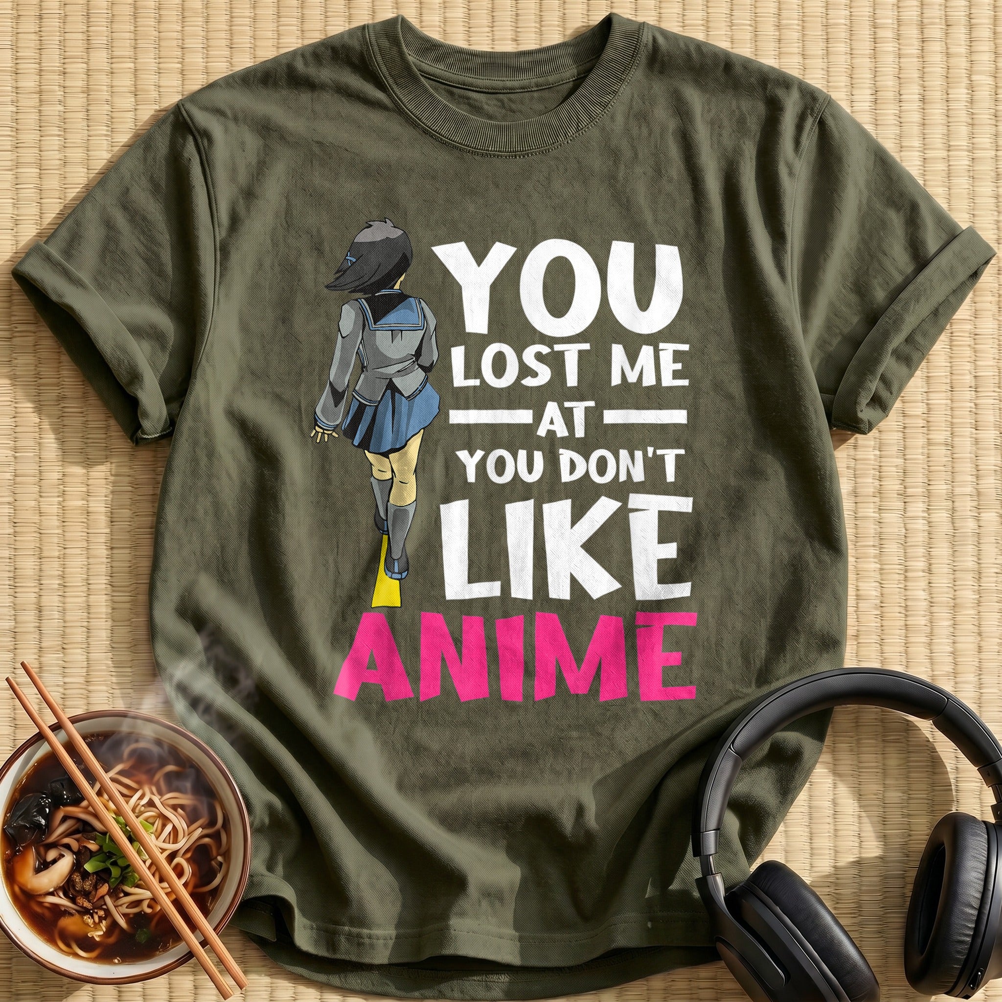 You Lost Me Anime Schoolgirl - Military Green