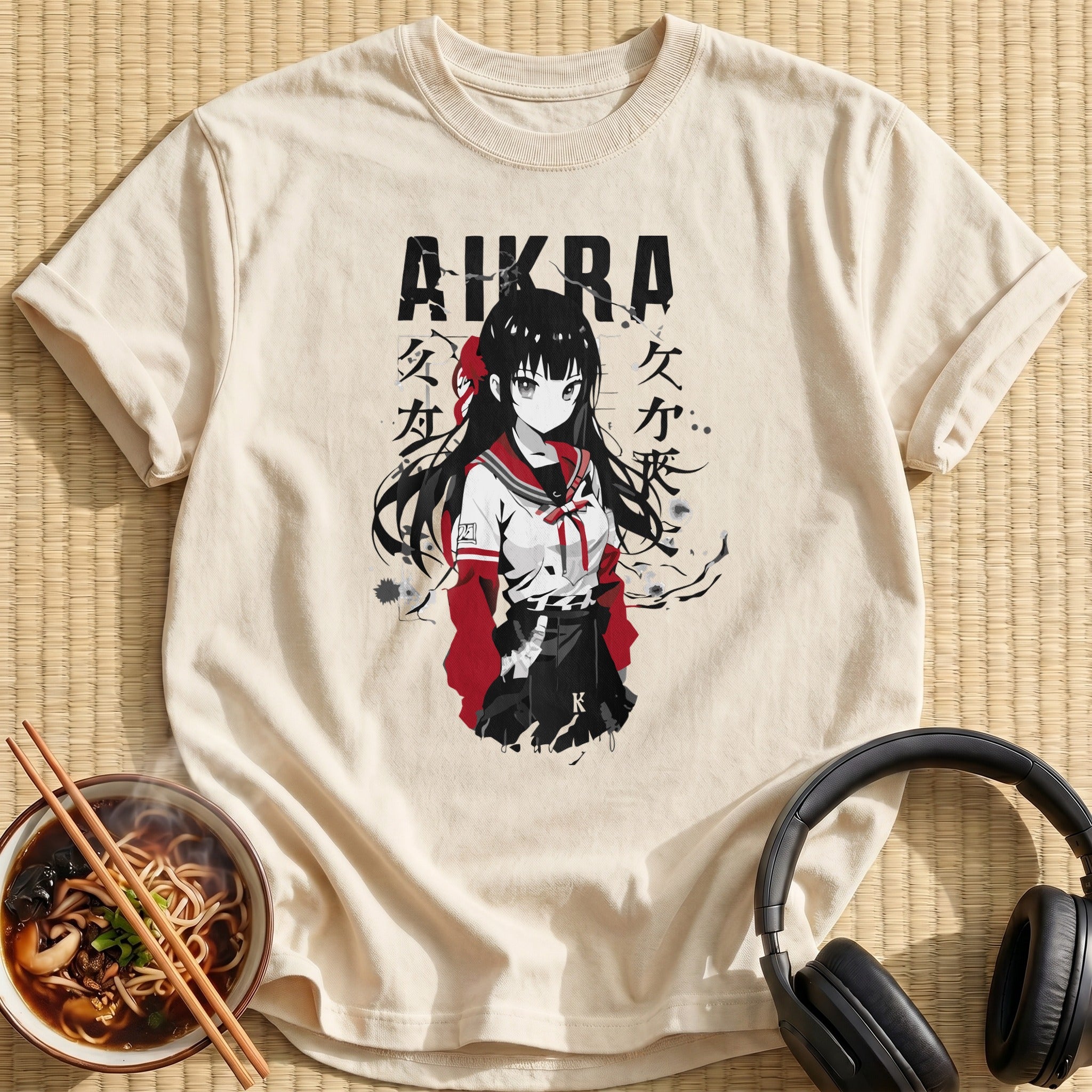 Aikra Schoolgirl Monochrome Red Accent - Natural