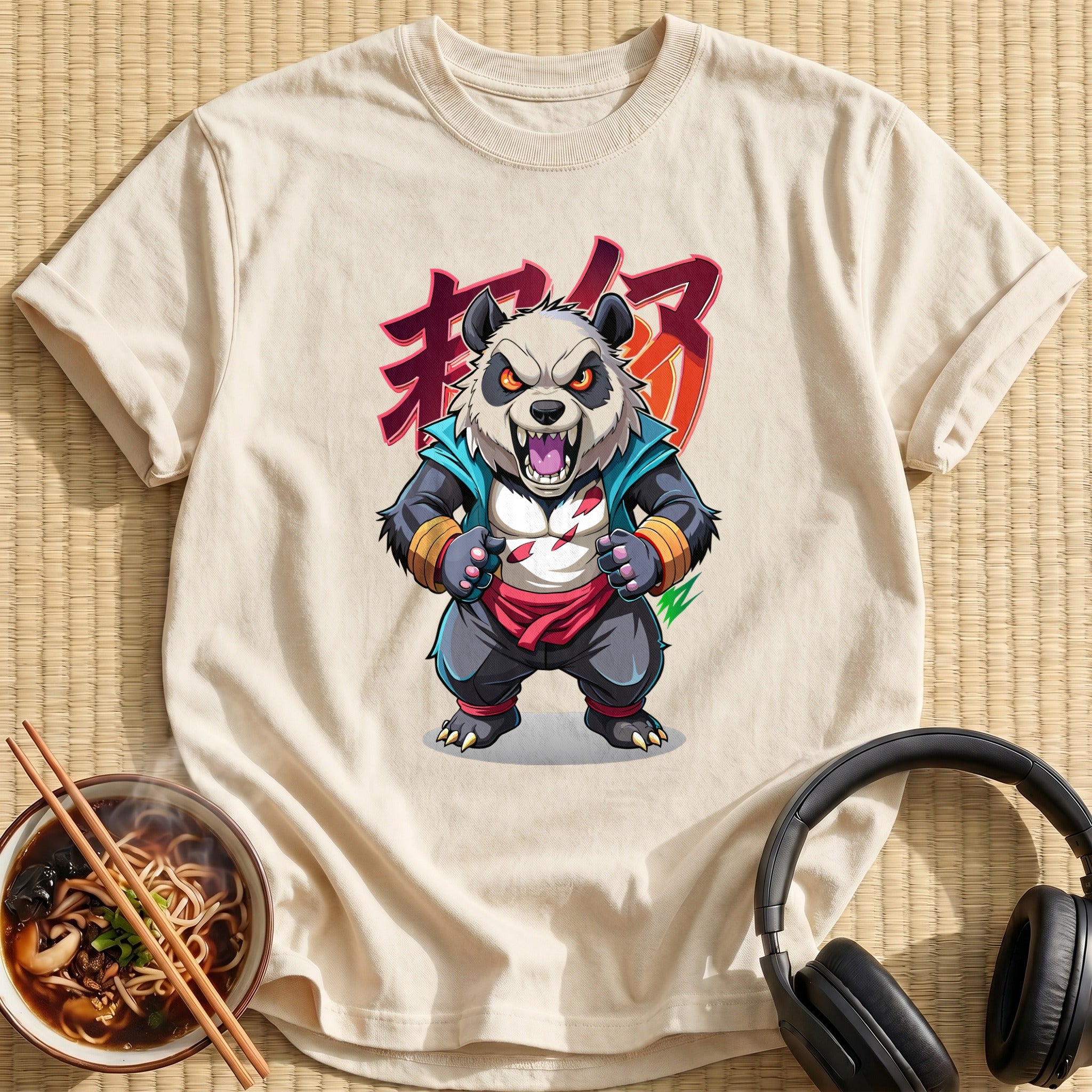 Angry Fighting Panda Warrior Cartoon - Natural