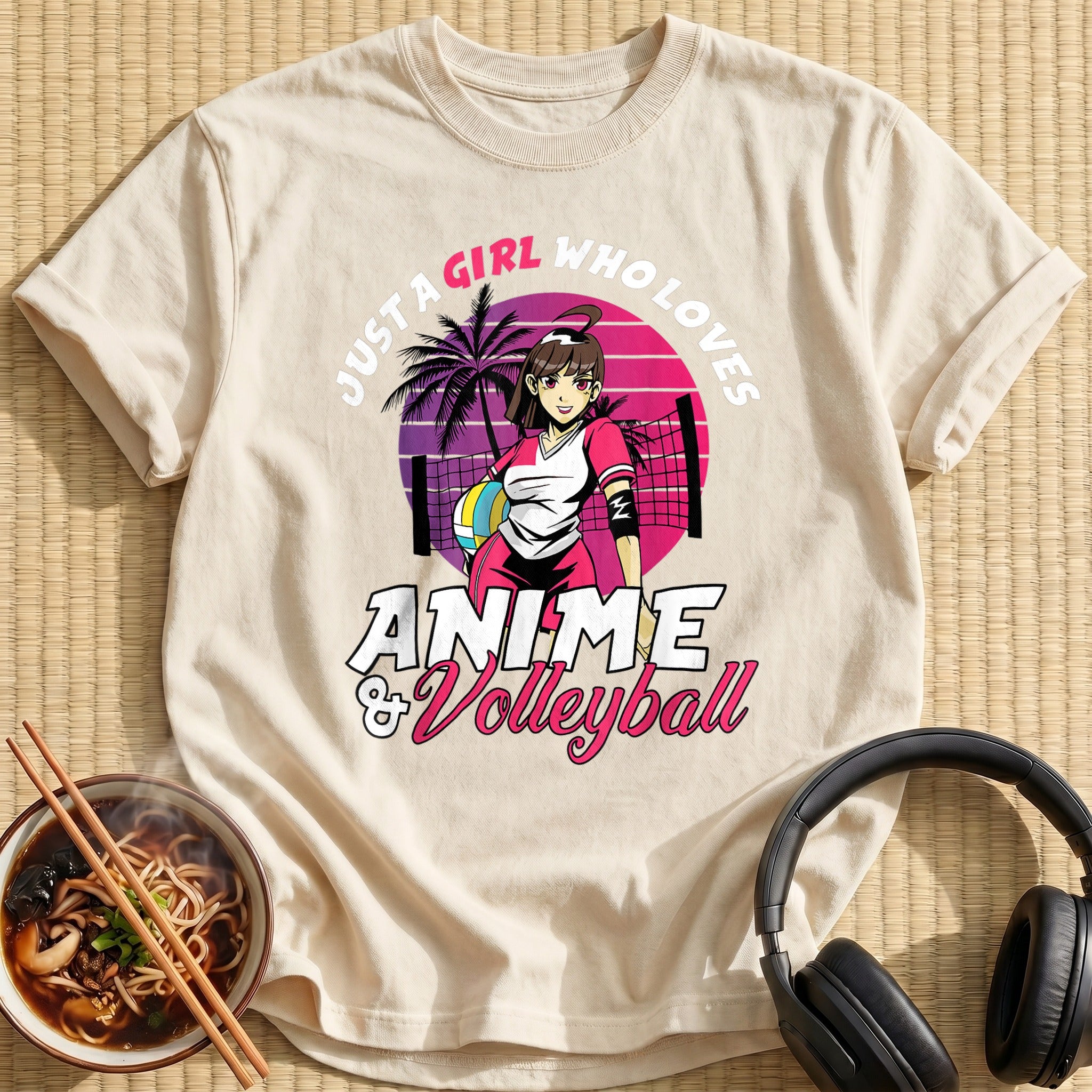 Anime Volleyball Girl Sunset Retro Style - Natural