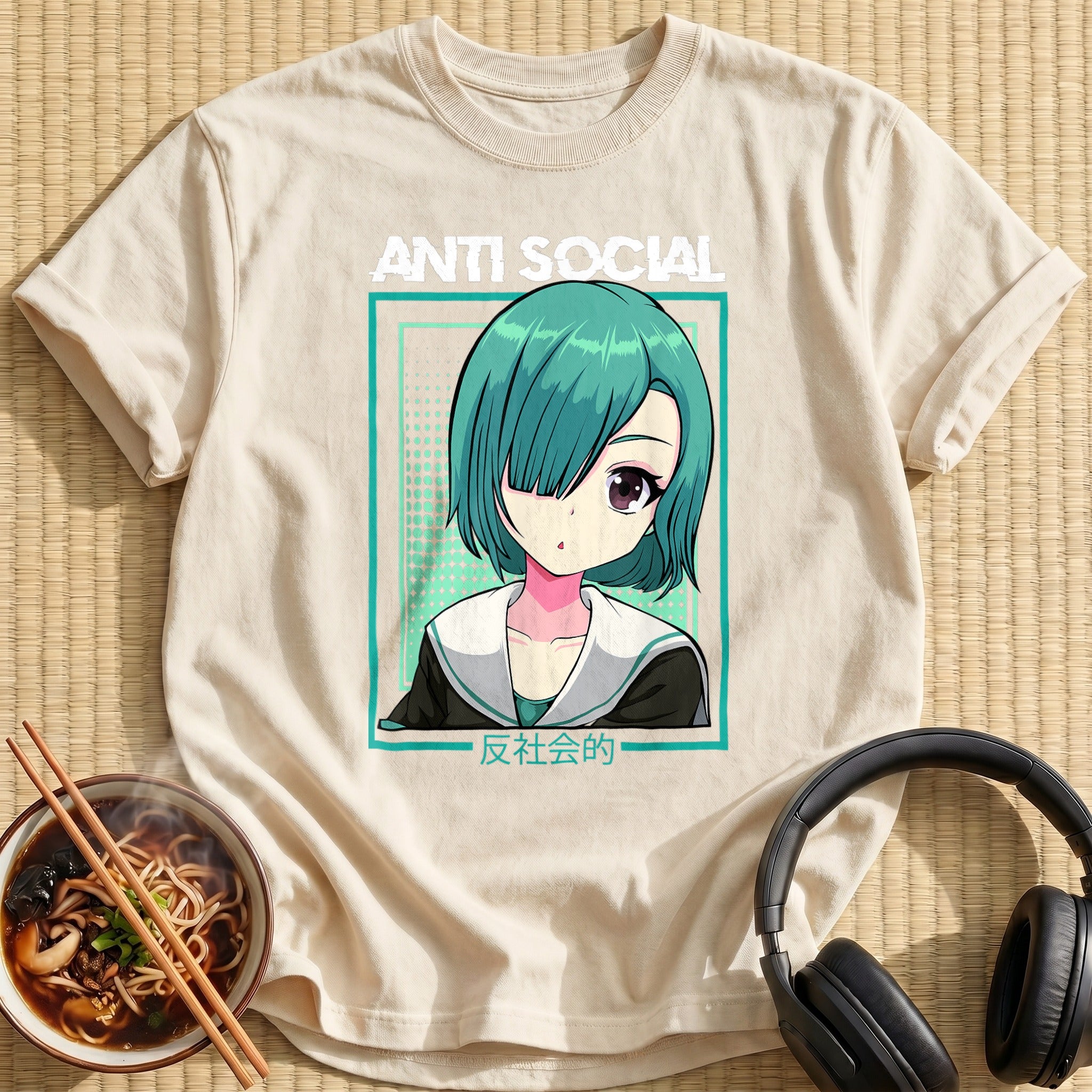 Anti Social Teal Hair Anime Girl - Natural