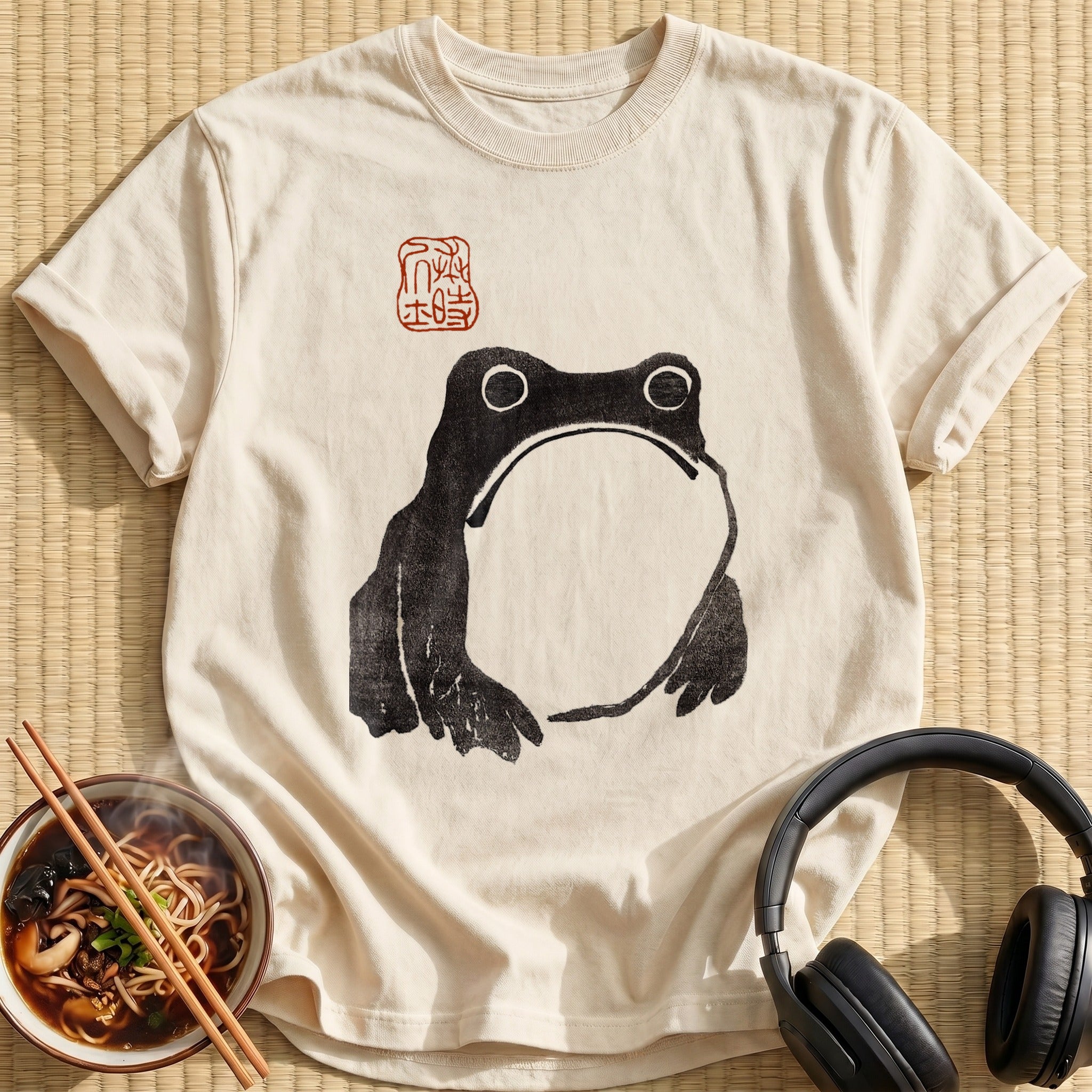 Black Ink Stamp Grumpy Frog - Natural