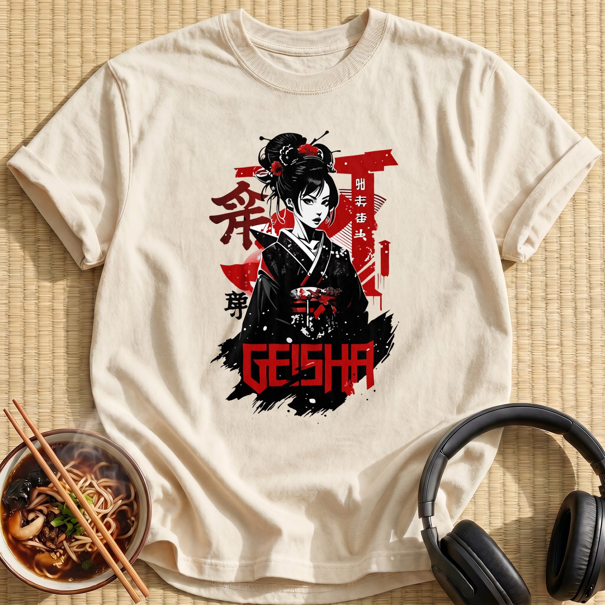 Black Red Geisha Kimono Portrait - Natural