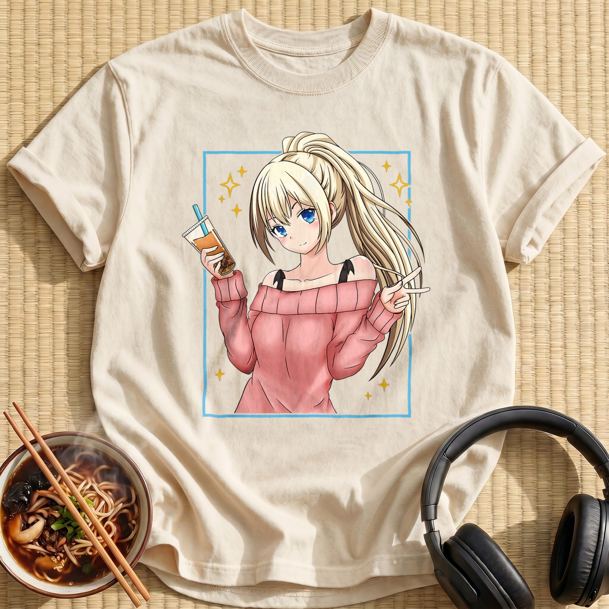 Blonde Anime Girl Bubble Tea - Natural