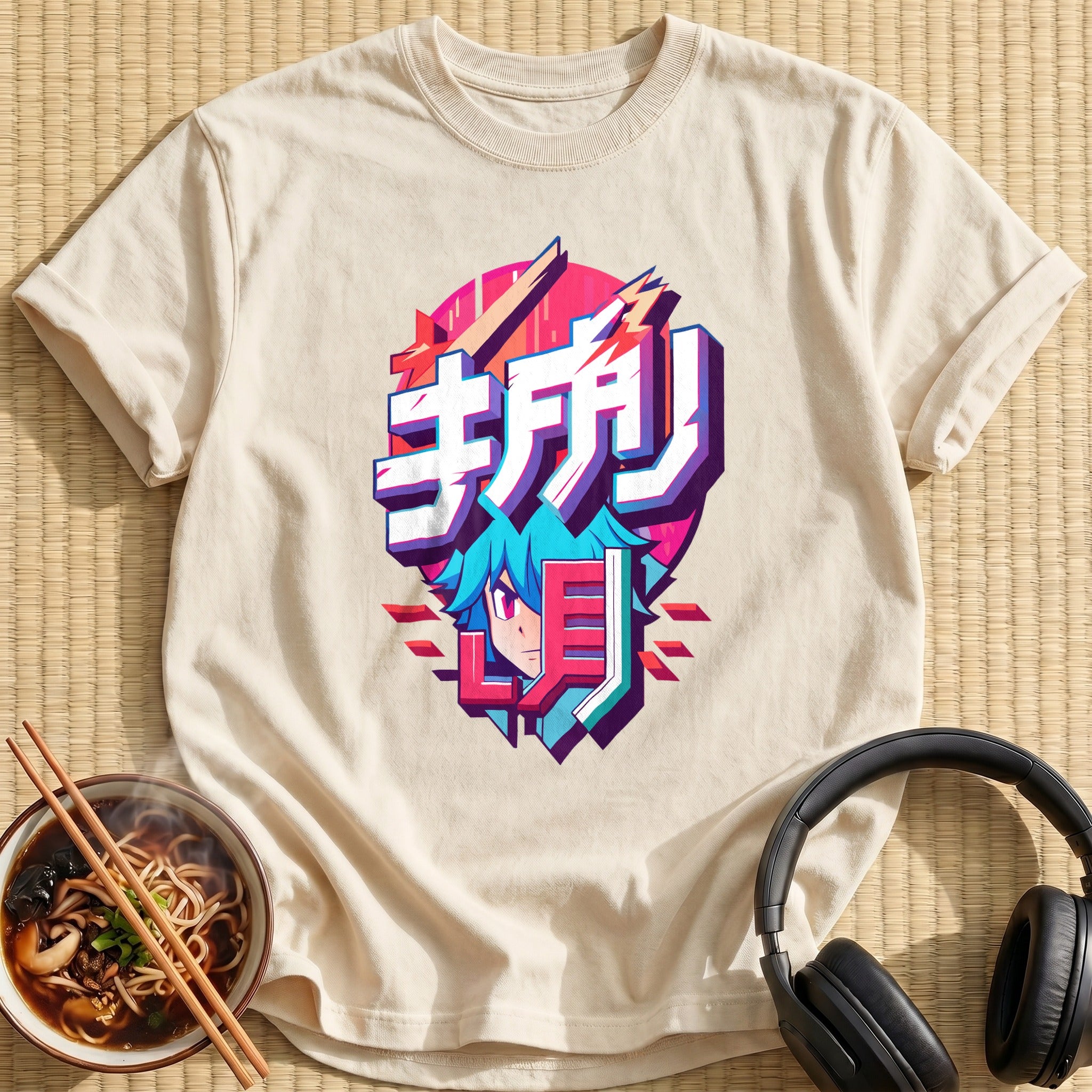 Blue Haired Anime Boy Typography - Natural