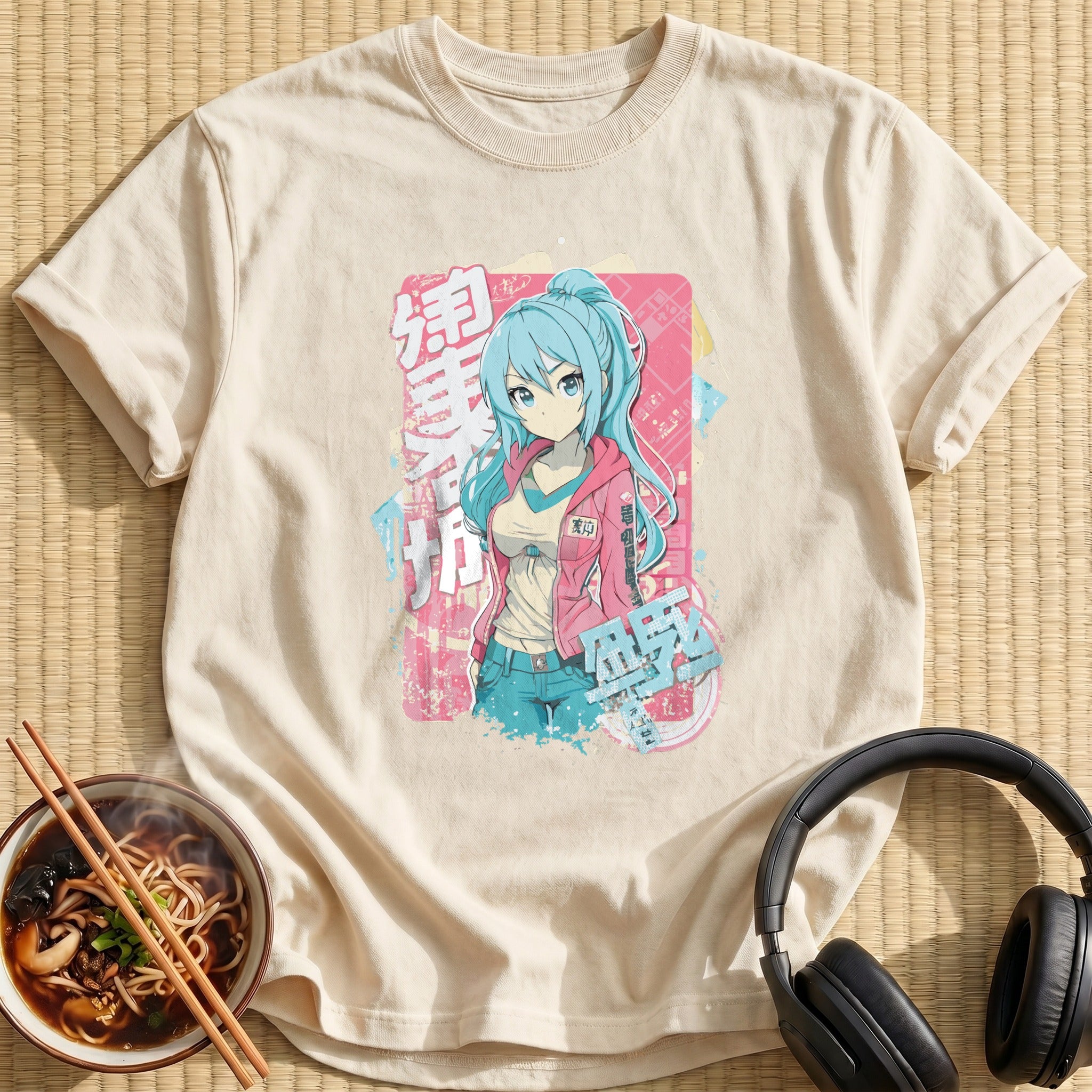 Blue Haired Girl Pink Jacket - Natural