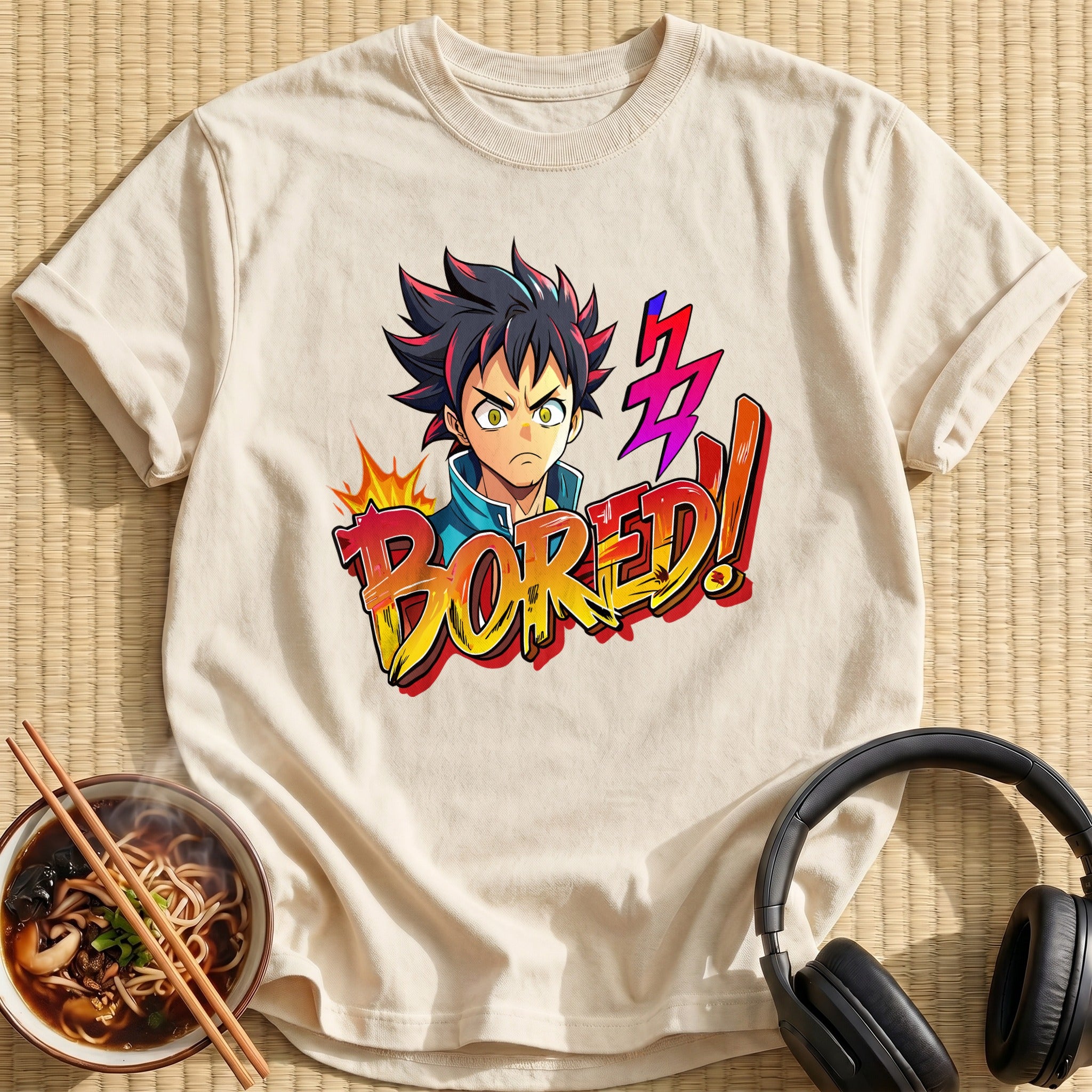 Bored Spiky Hair Anime Boy - Natural