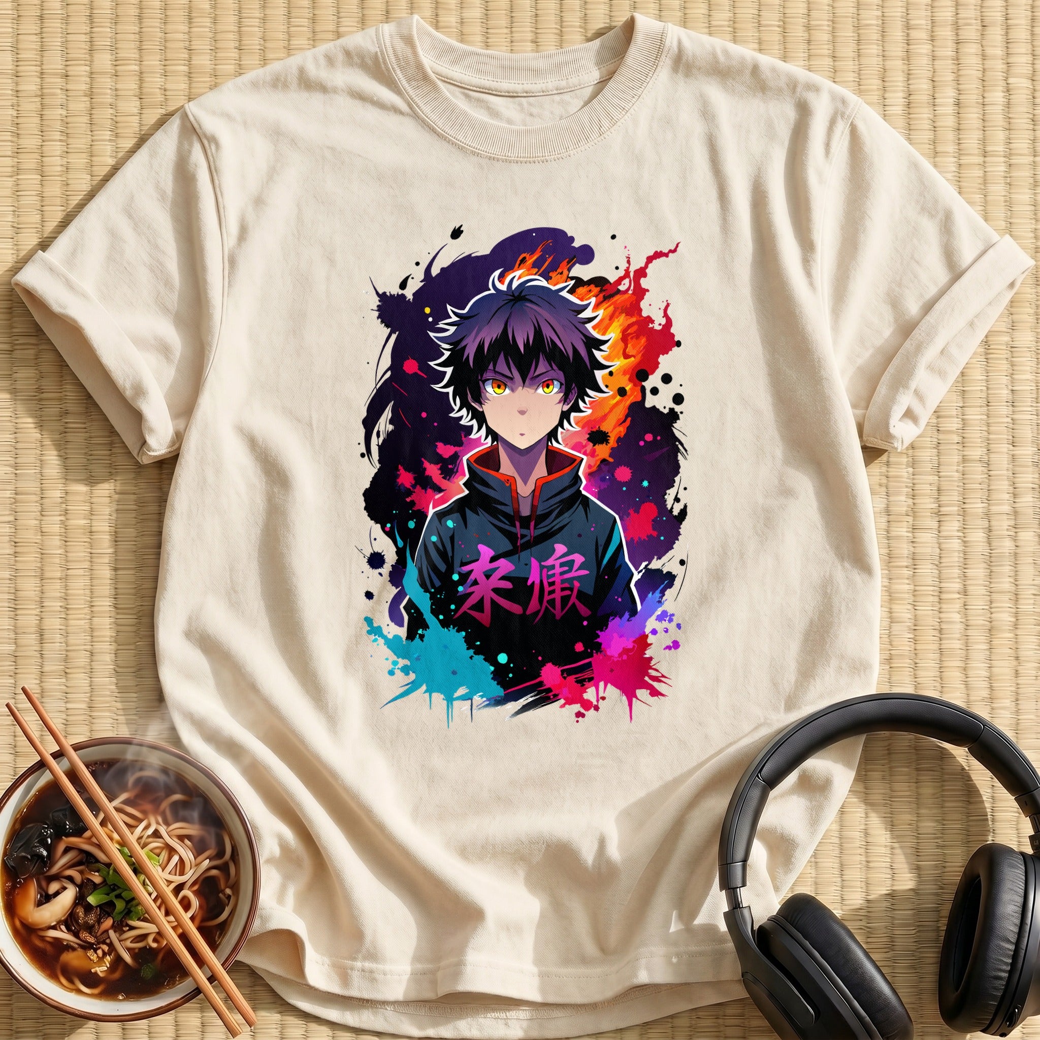 Colorful Ink Splatter Anime Boy Flames - Natural