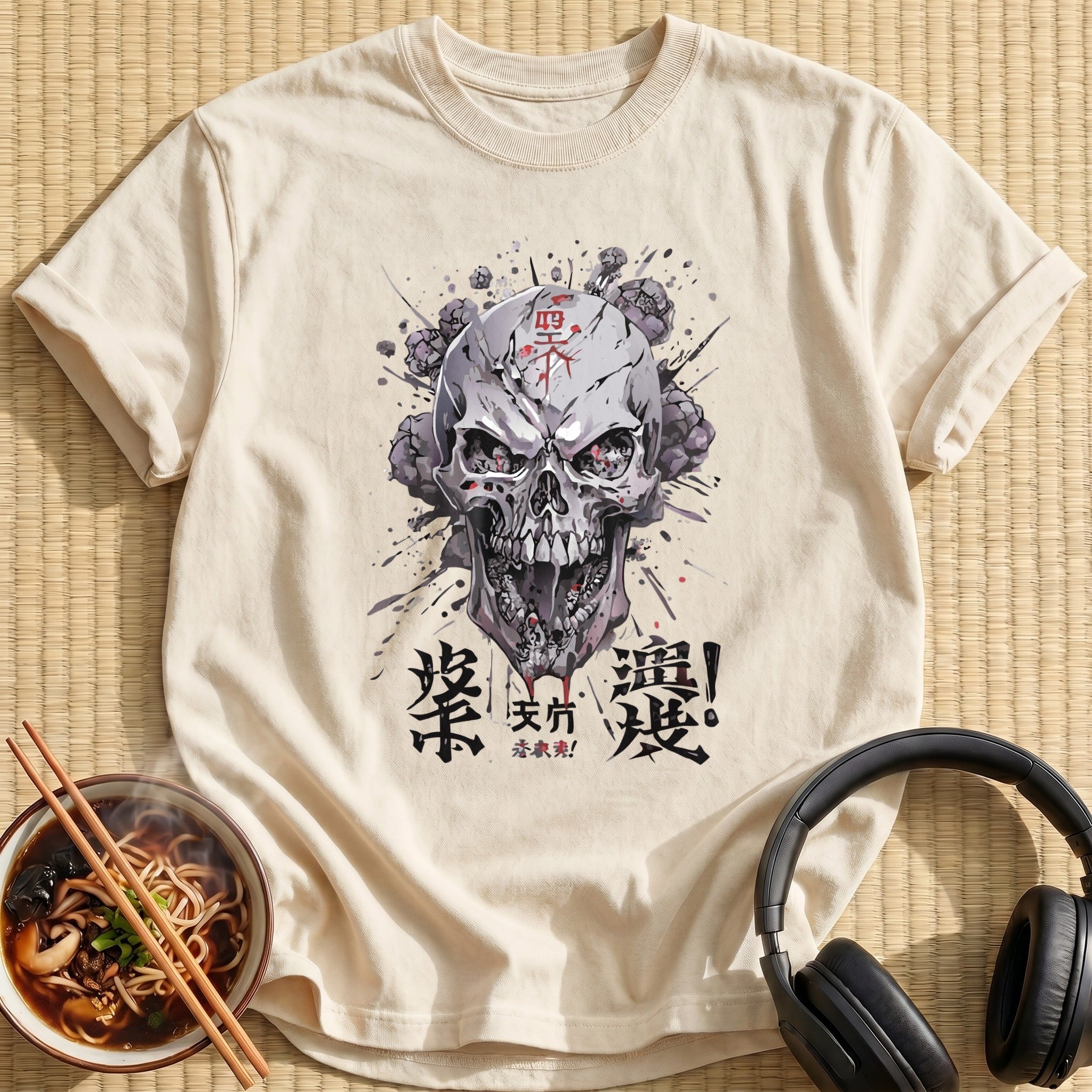 Cracked Grey Skull Blood Splatter - Natural