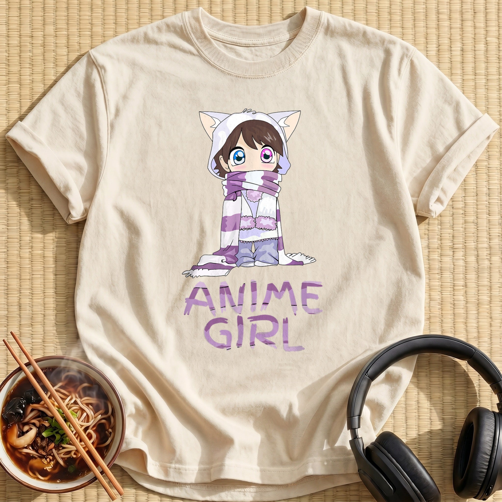 Cute Chibi Girl Kitty Hoodie - Natural