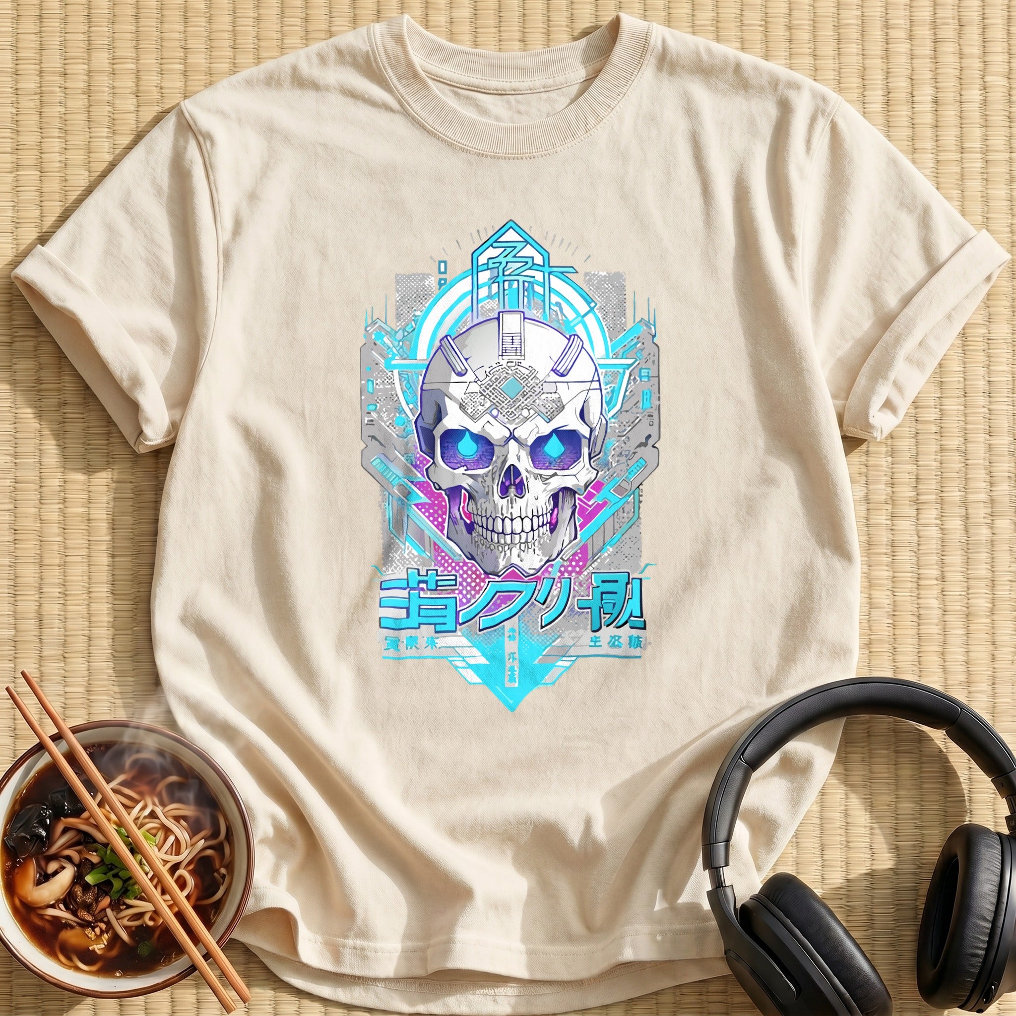 Cyberpunk Blue Cyborg Tech Skull - Natural