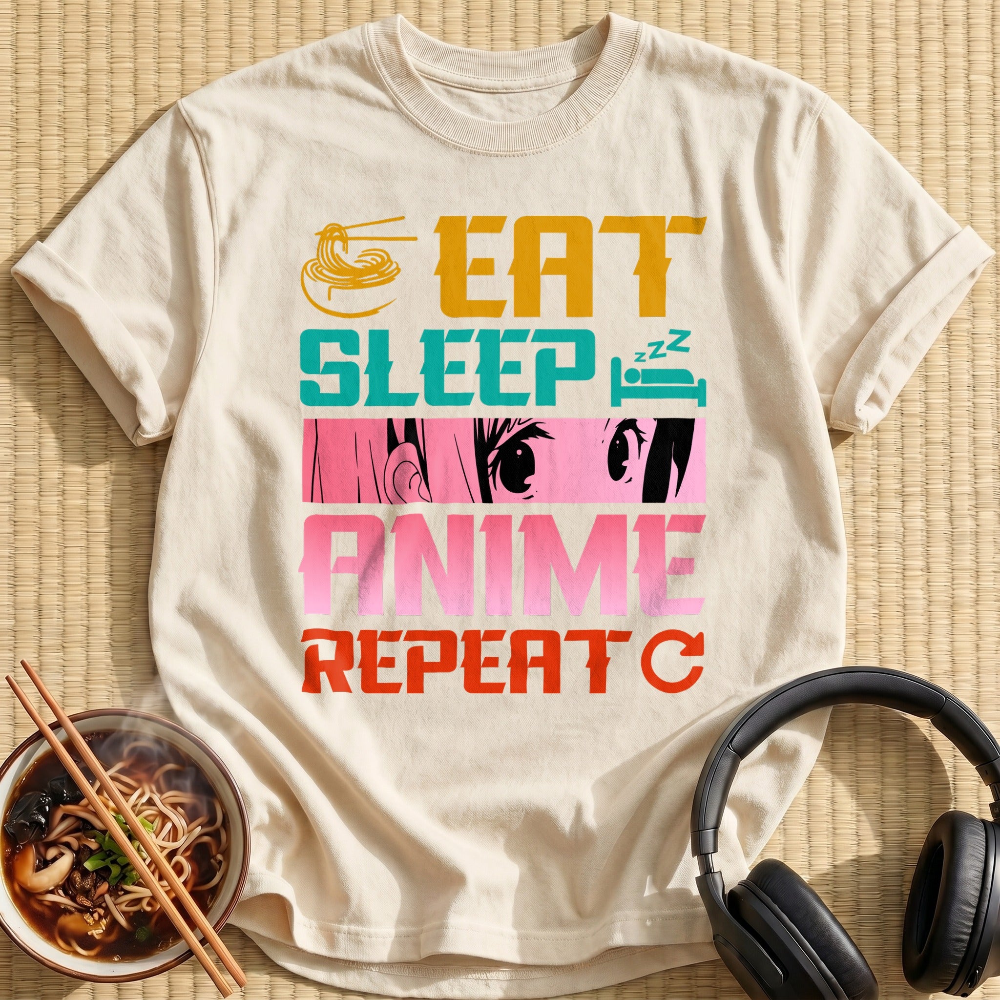 Eat Sleep Anime Repeat Slogan - Natural