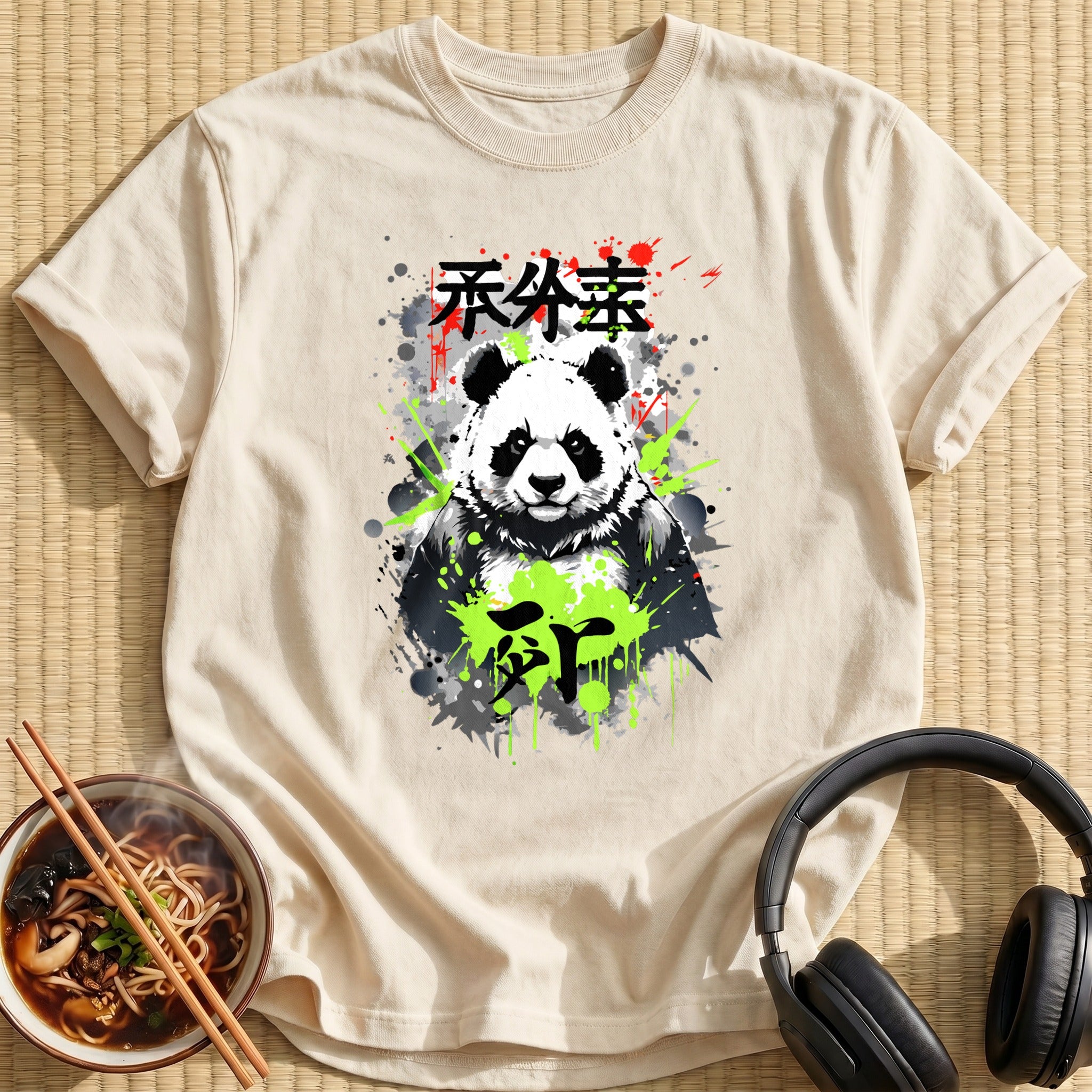 Fierce Panda Green Ink Splatter Art - Natural