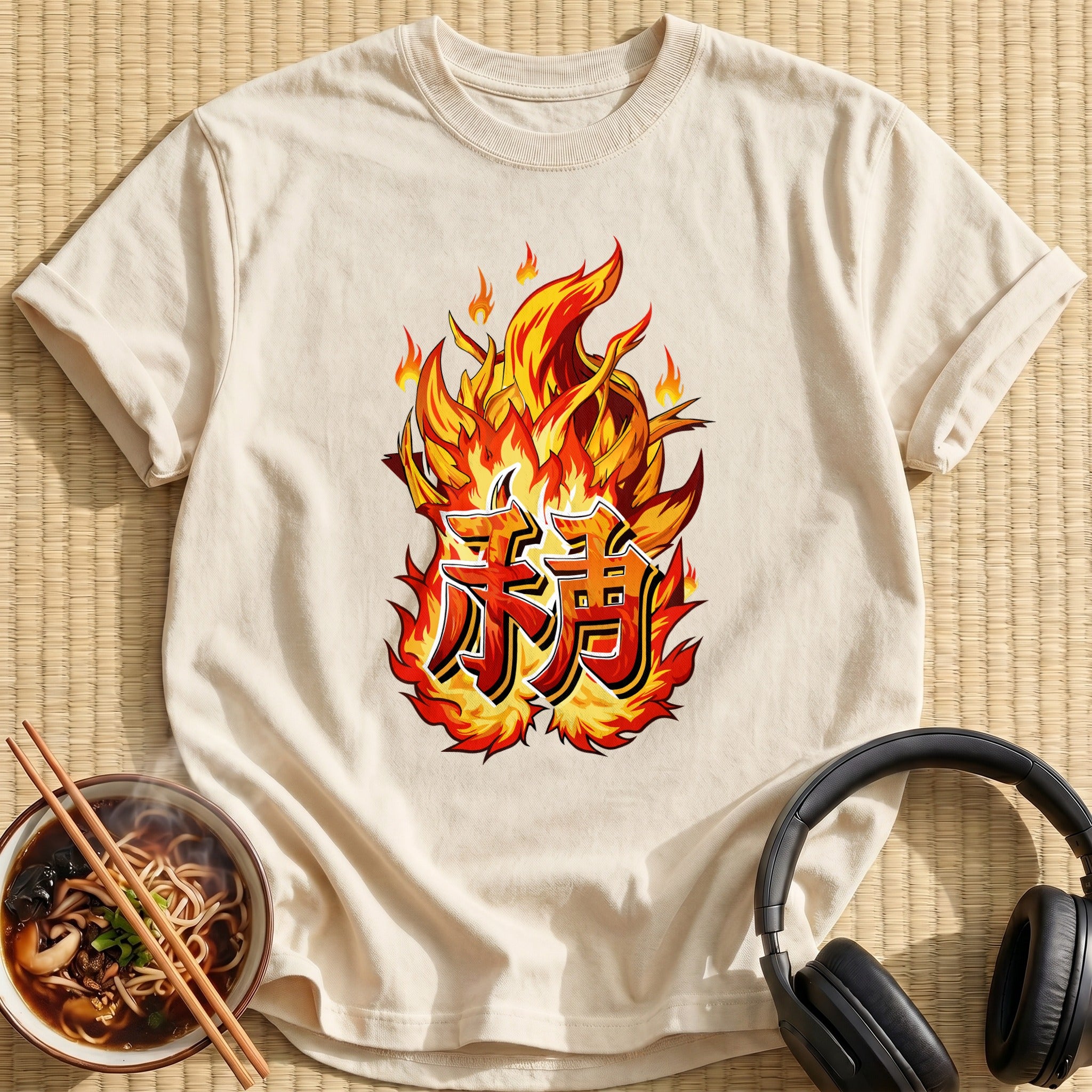 Fiery Japanese Kanji Flame Lettering - Natural