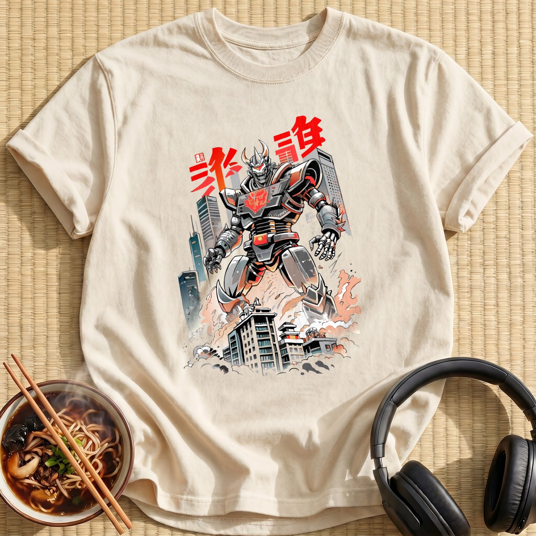 Giant Mecha Robot Destroying City Skyline - Natural