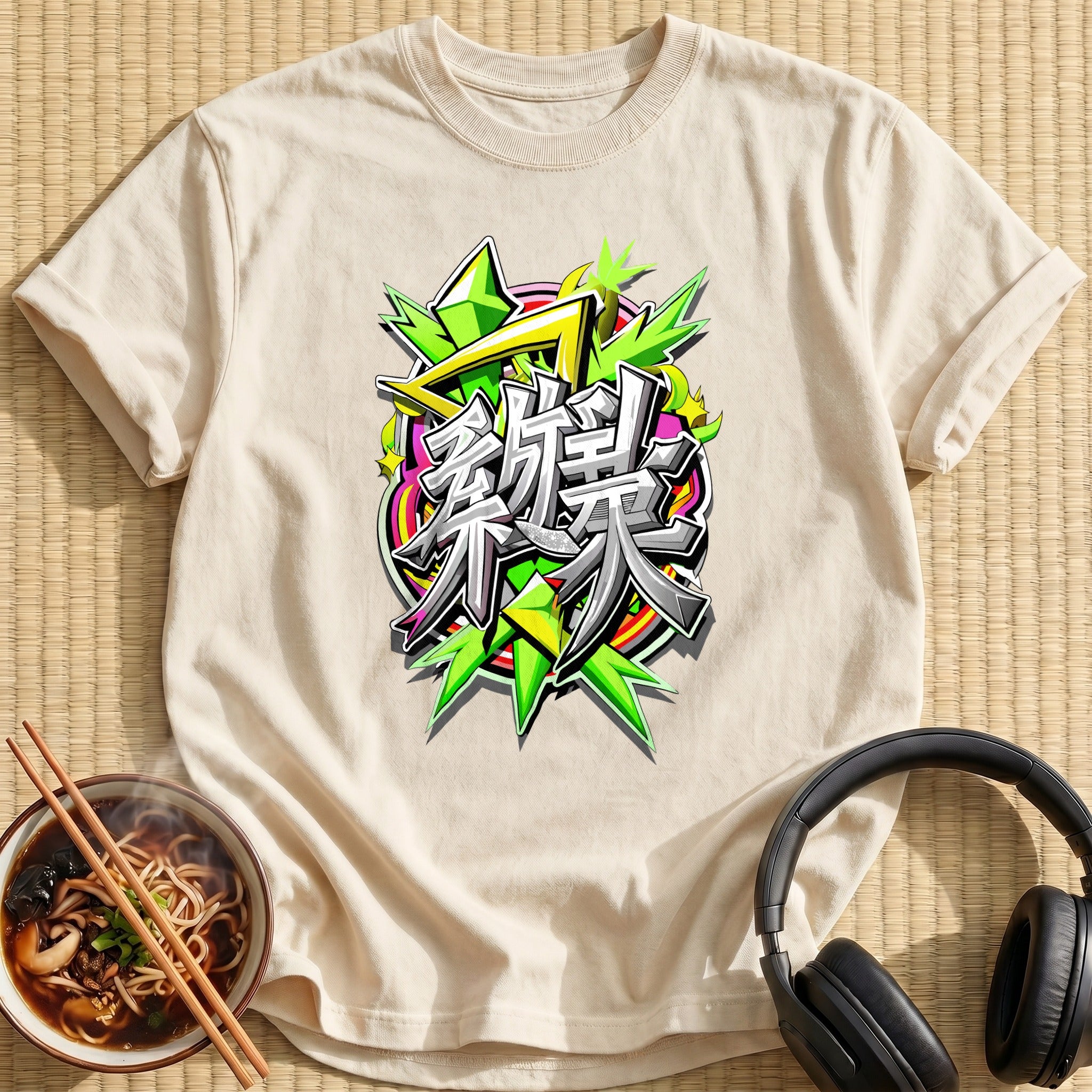 Green Graffiti Japanese Kanji Lettering Art - Natural