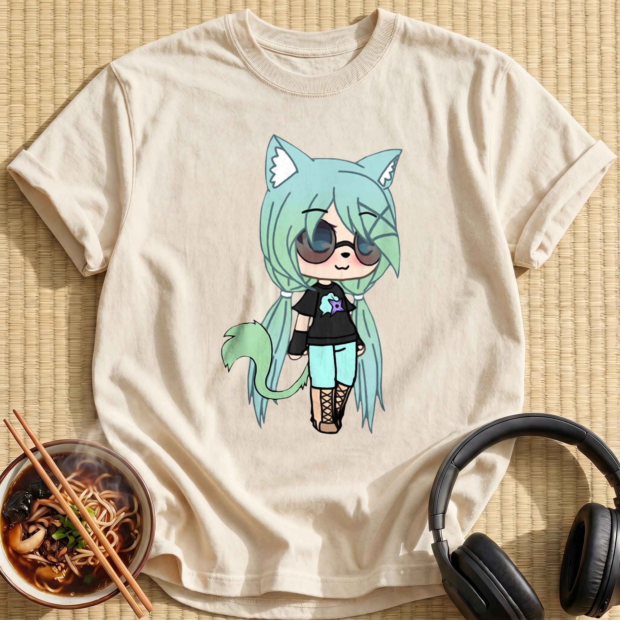 Mint Hair Chibi Tomboy Catgirl - Natural