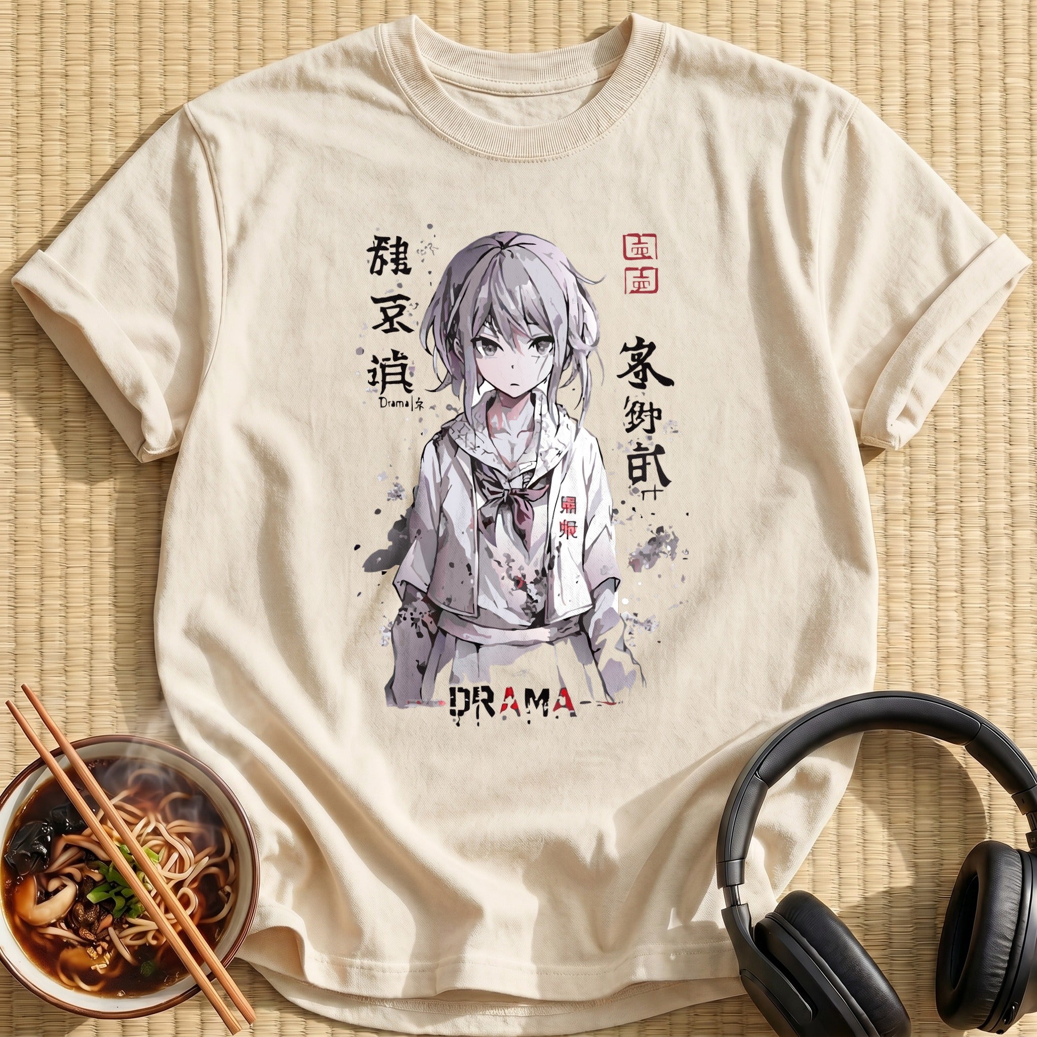 Moody Grey Anime Schoolgirl Portrait - Natural