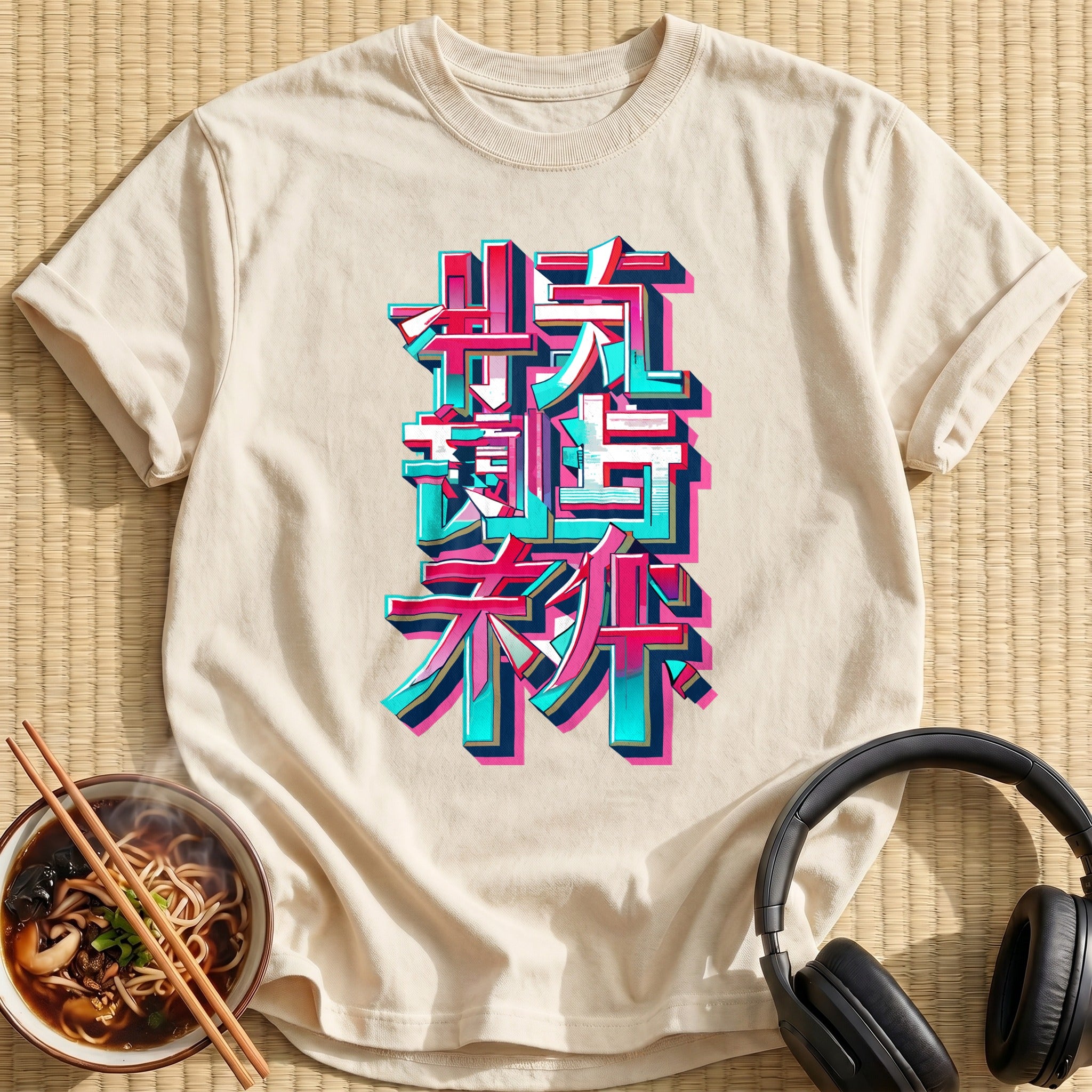 Neon Glitch Japanese Kanji Lettering - Natural