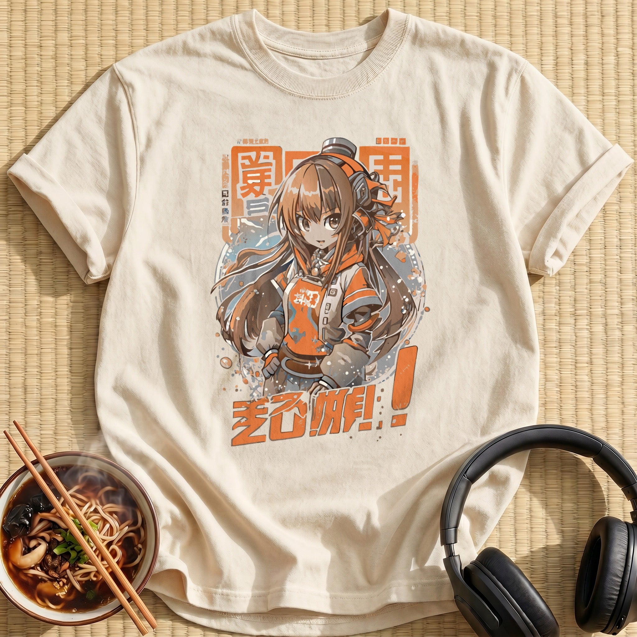 Orange Headphones Anime Gamer Girl - Natural