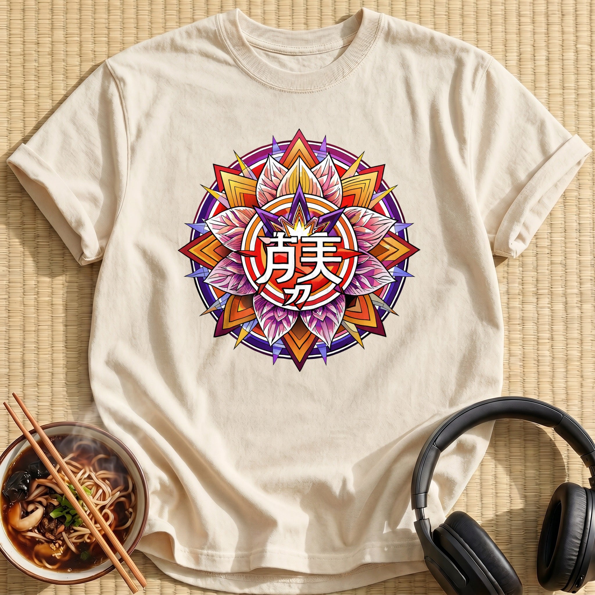 Ornate Lotus Mandala Kanji Emblem - Natural