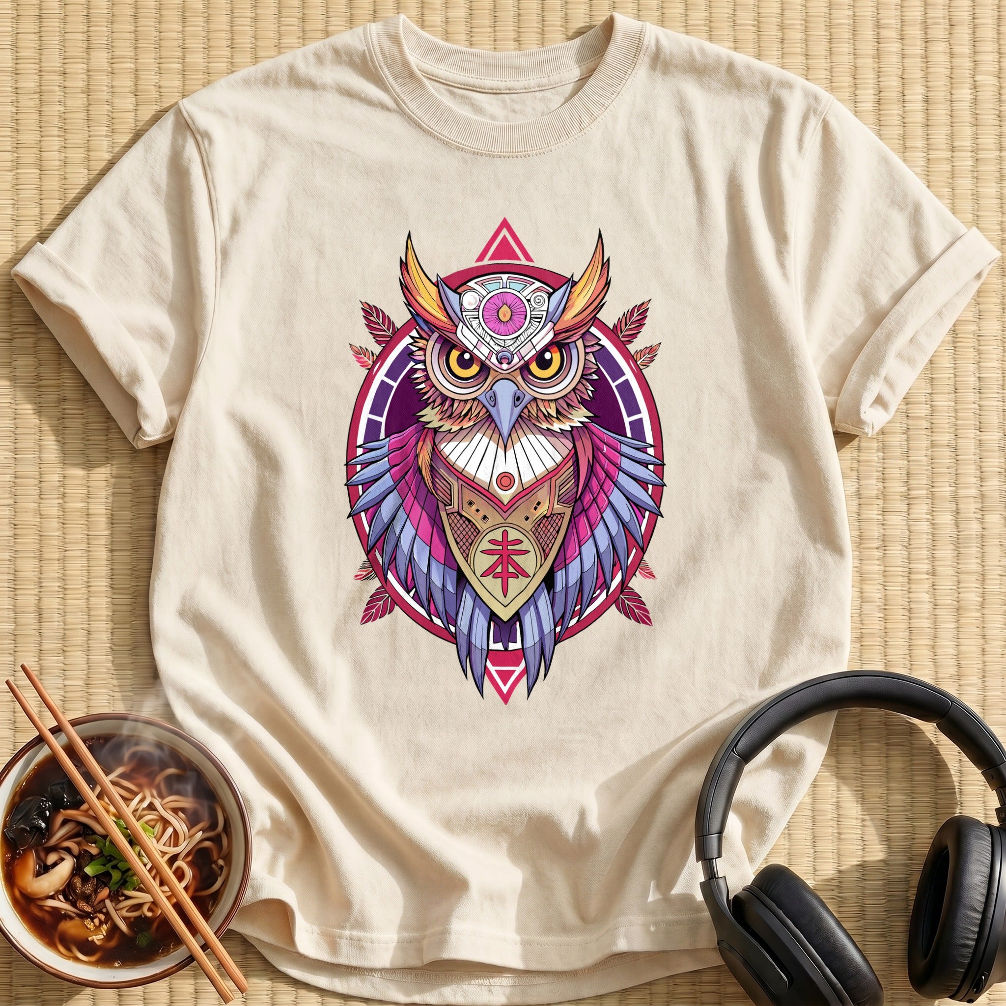 Ornate Mechanical Owl Mandala Portrait - Natural